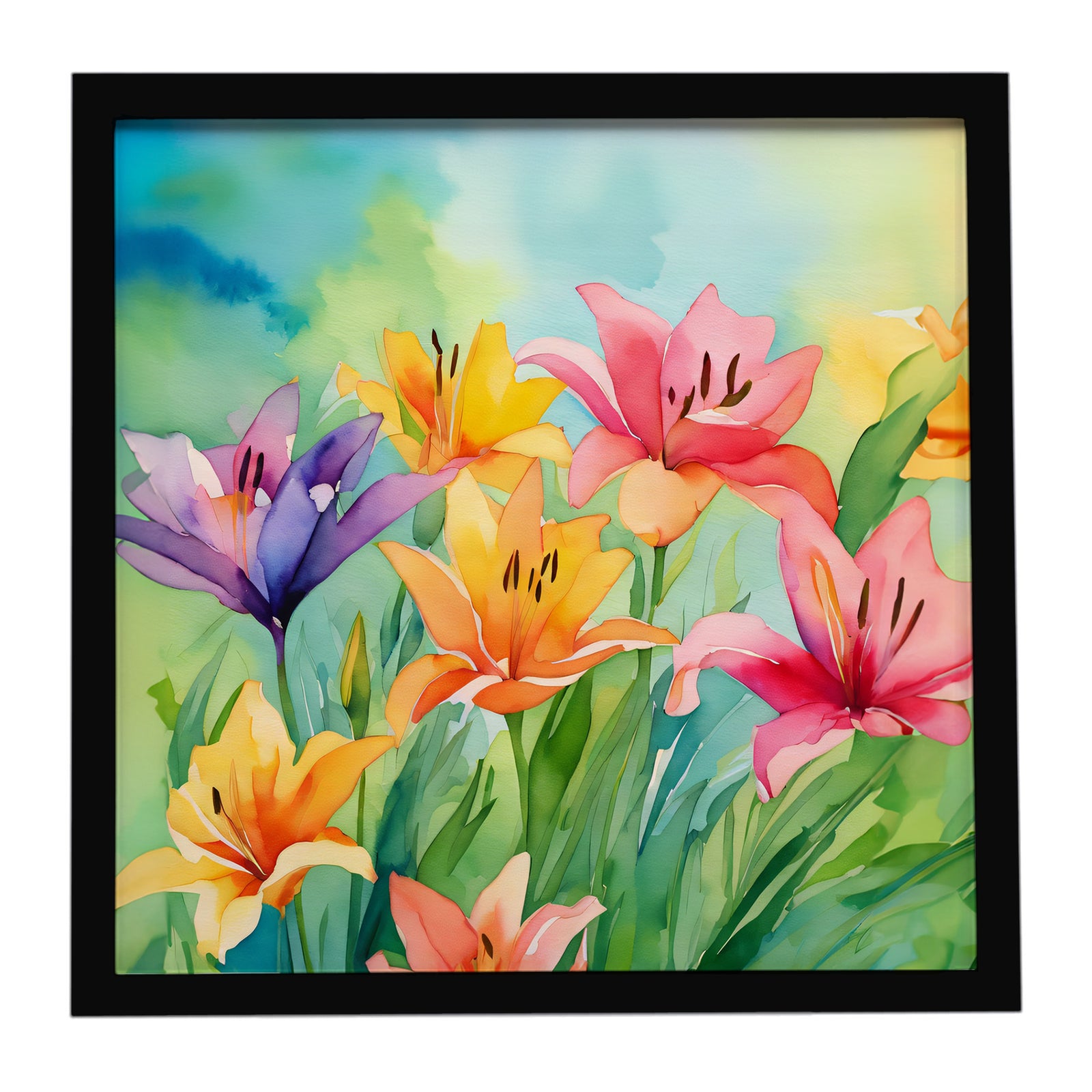 Caroline's Treasures Lilies in Watercolor Framed Metal Print