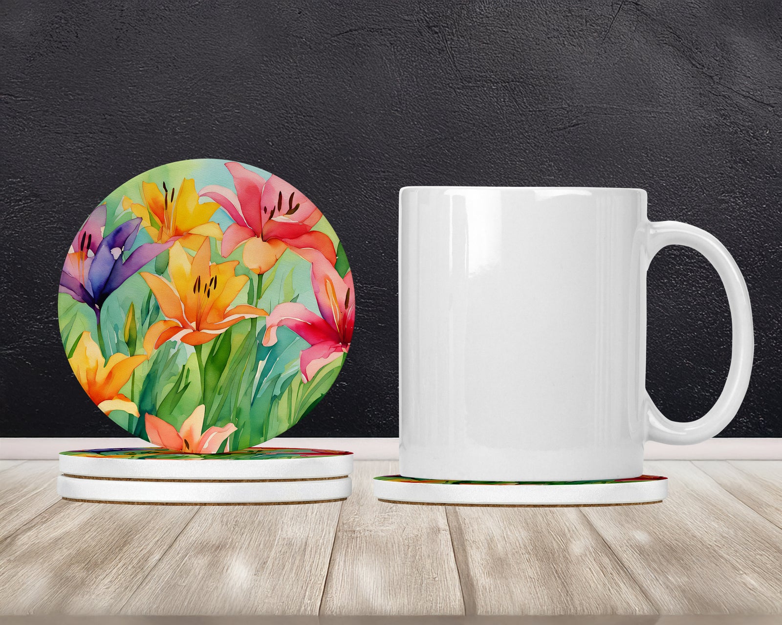 Caroline's Treasures Lilies in Watercolor Large Sandstone Coasters Pack of 4