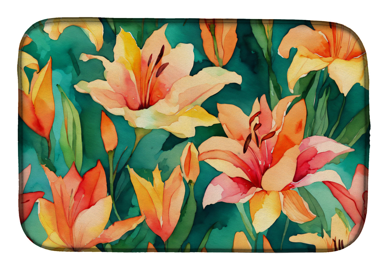Caroline's Treasures Lilies in Watercolor Dish Drying Mat