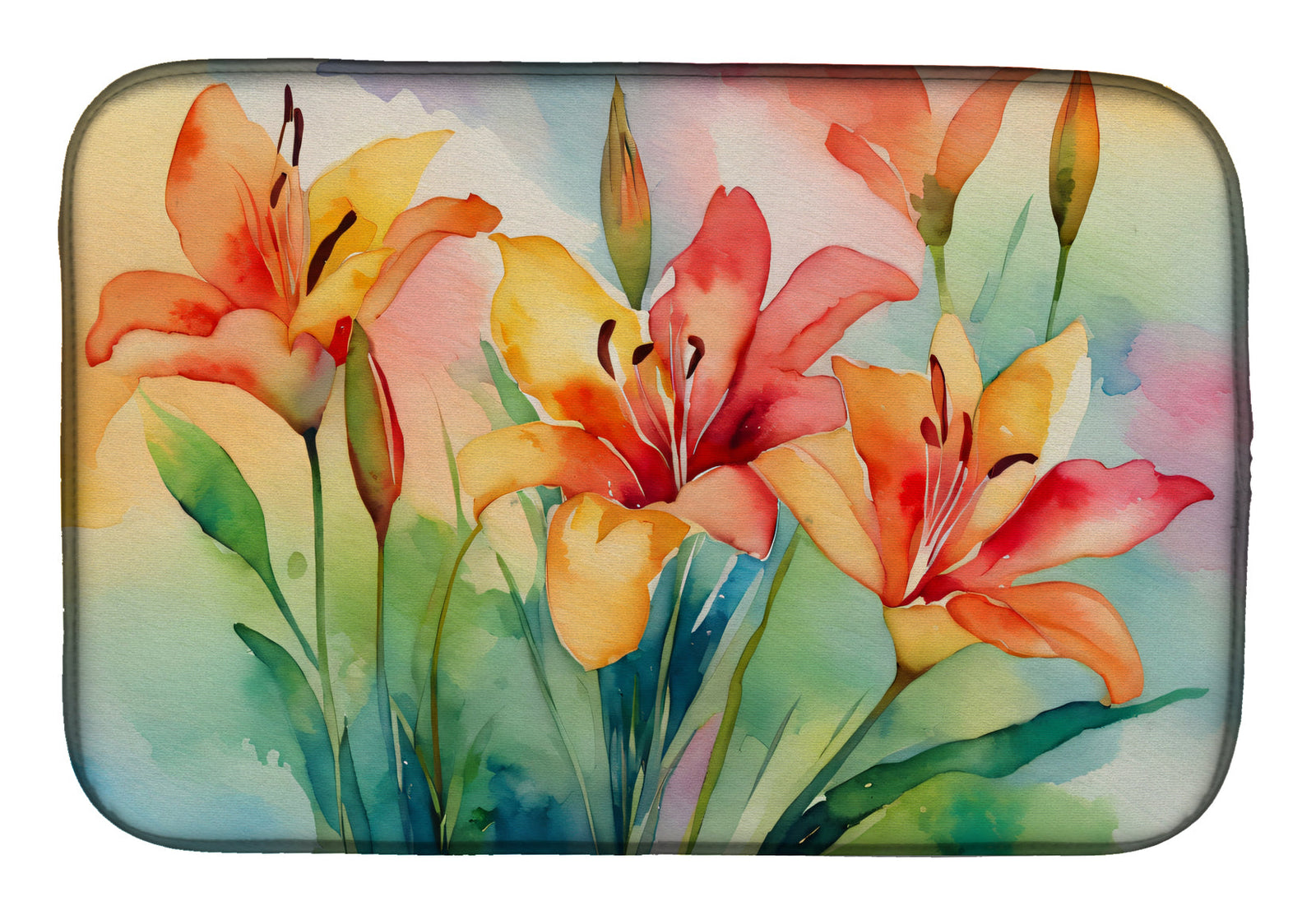 Caroline's Treasures Lilies in Watercolor Dish Drying Mat
