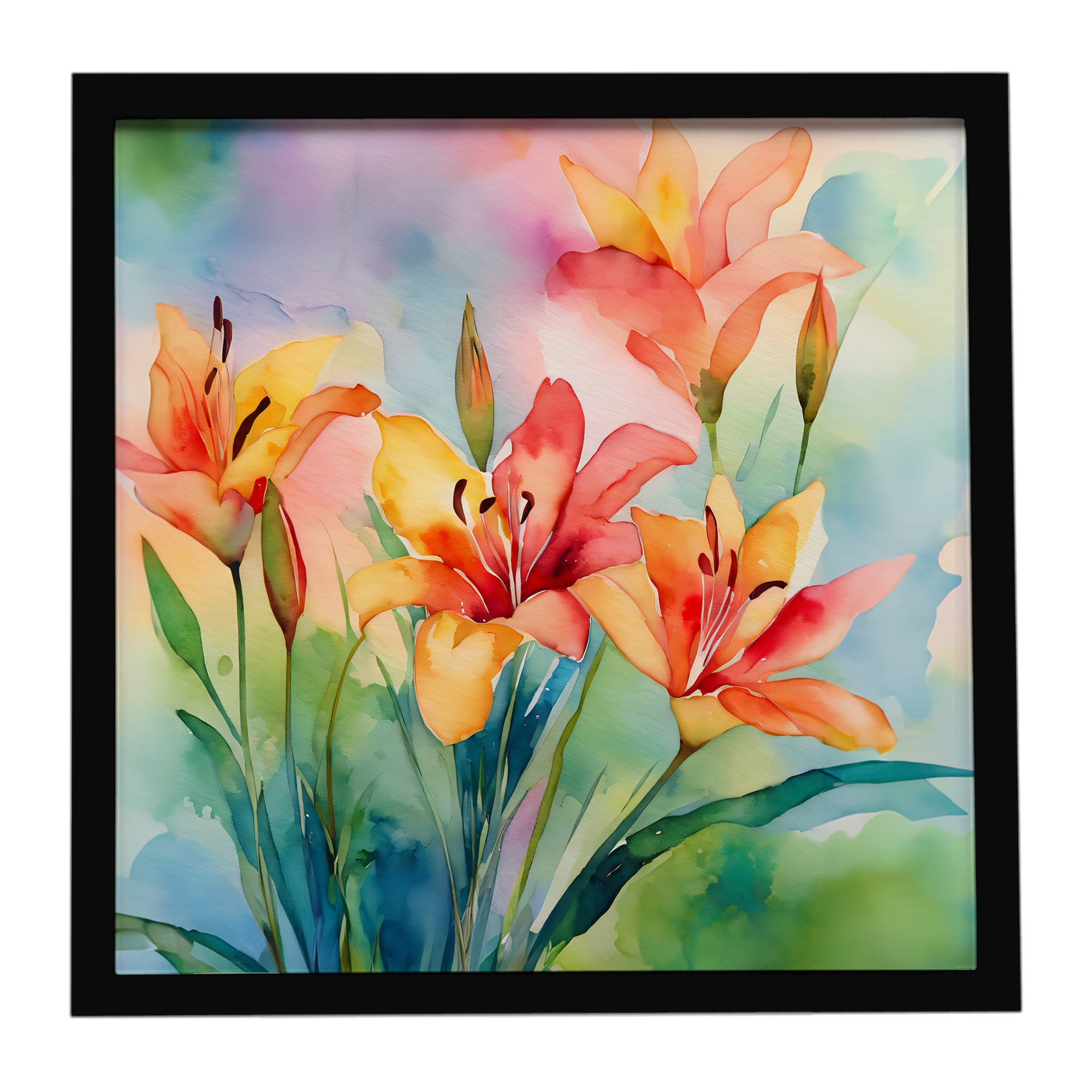Caroline's Treasures Lilies in Watercolor Framed Metal Print