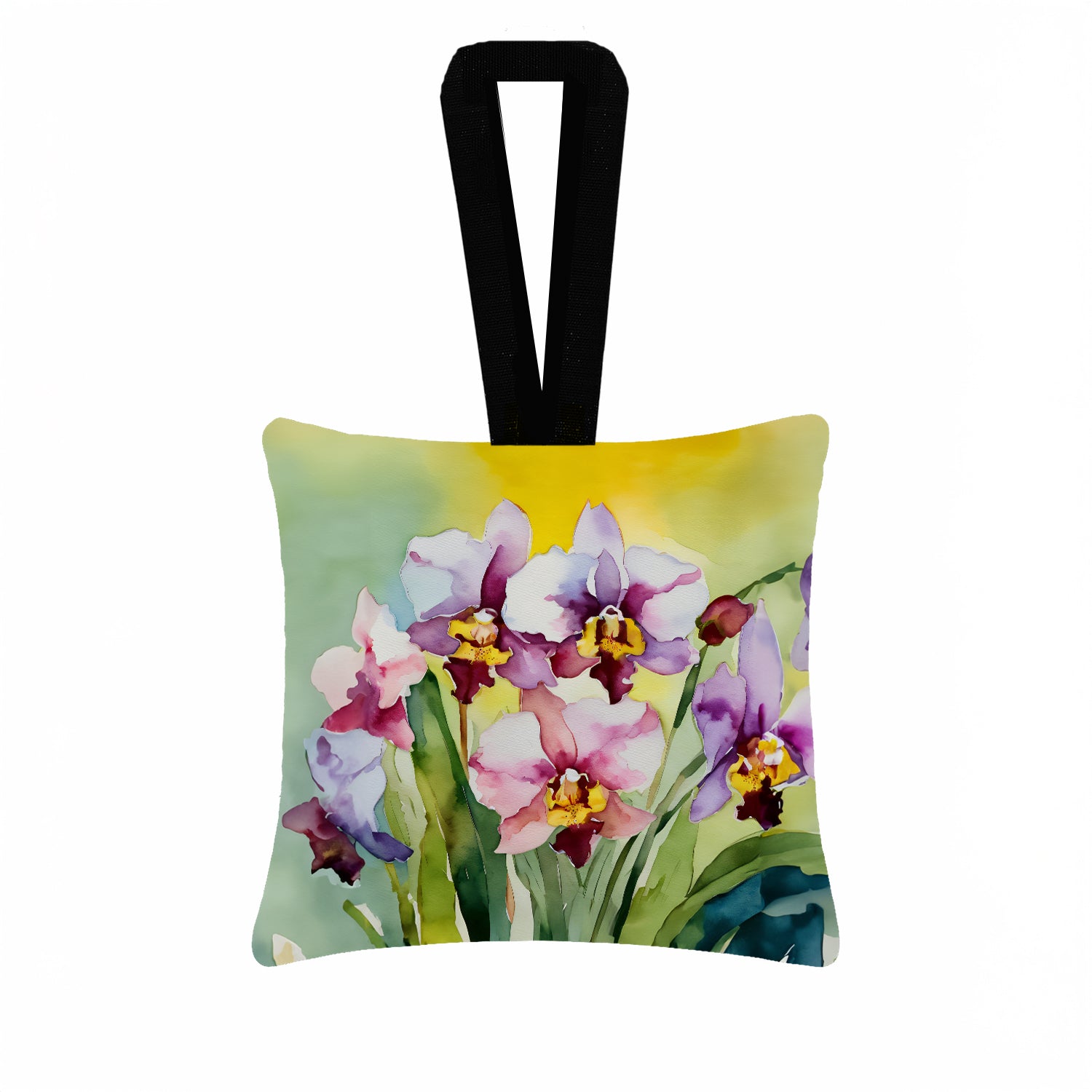 Caroline's Treasures Orchids in Watercolor Hanging Square Fabric Ornament 3.5 × 3.5