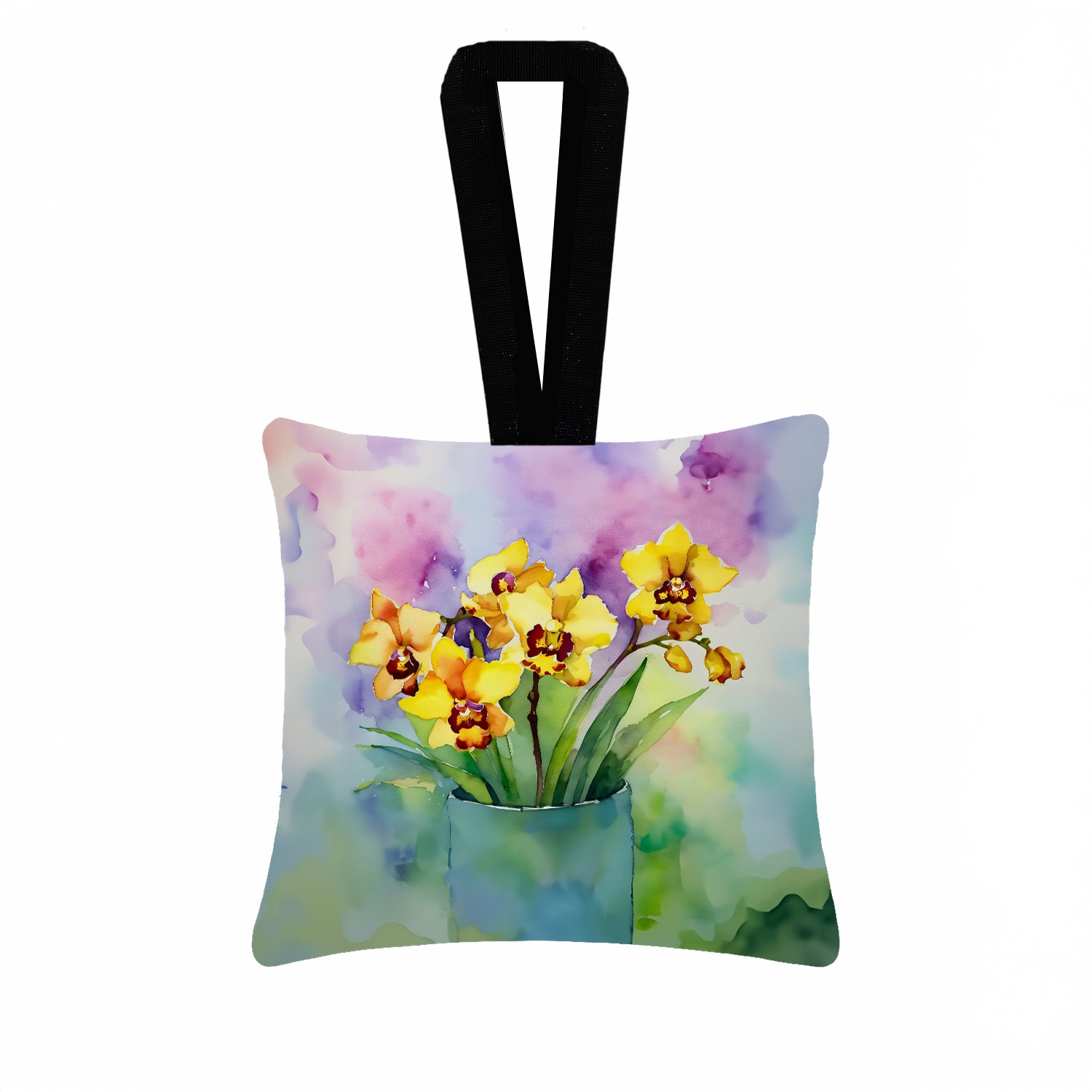 Caroline's Treasures Orchids in Watercolor Hanging Square Fabric Ornament 3.5 × 3.5