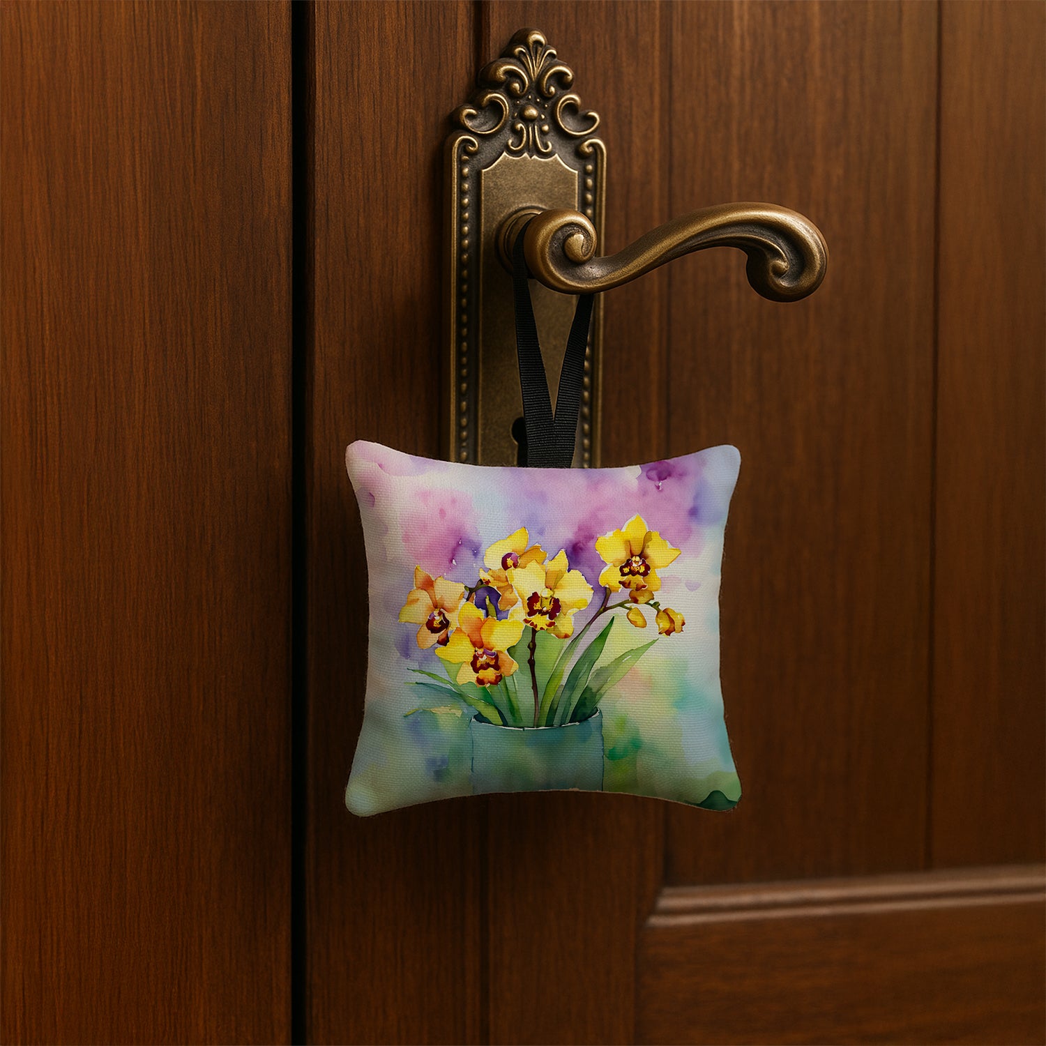 Caroline's Treasures Orchids in Watercolor Hanging Square Fabric Ornament 3.5 × 3.5