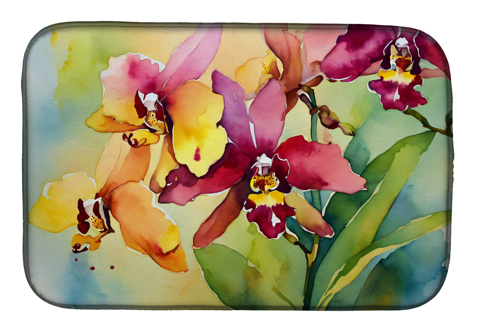 Caroline's Treasures Orchids in Watercolor Dish Drying Mat