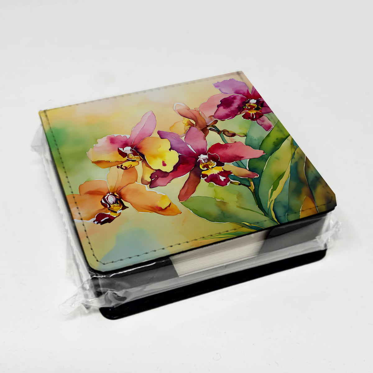 Caroline's Treasures Orchids in Watercolor PU Leather Note Paper Holder