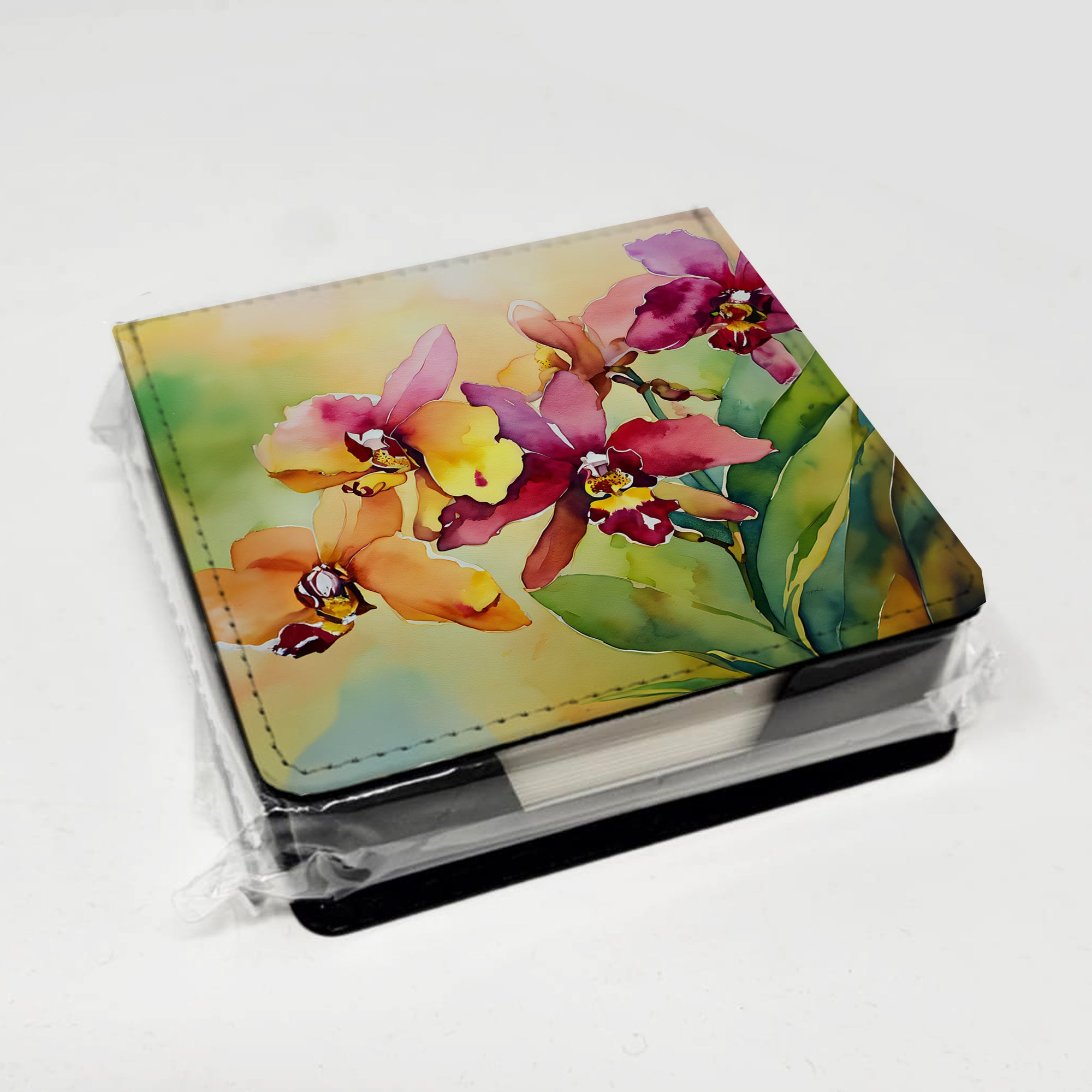 Caroline's Treasures Orchids in Watercolor PU Leather Note Paper Holder