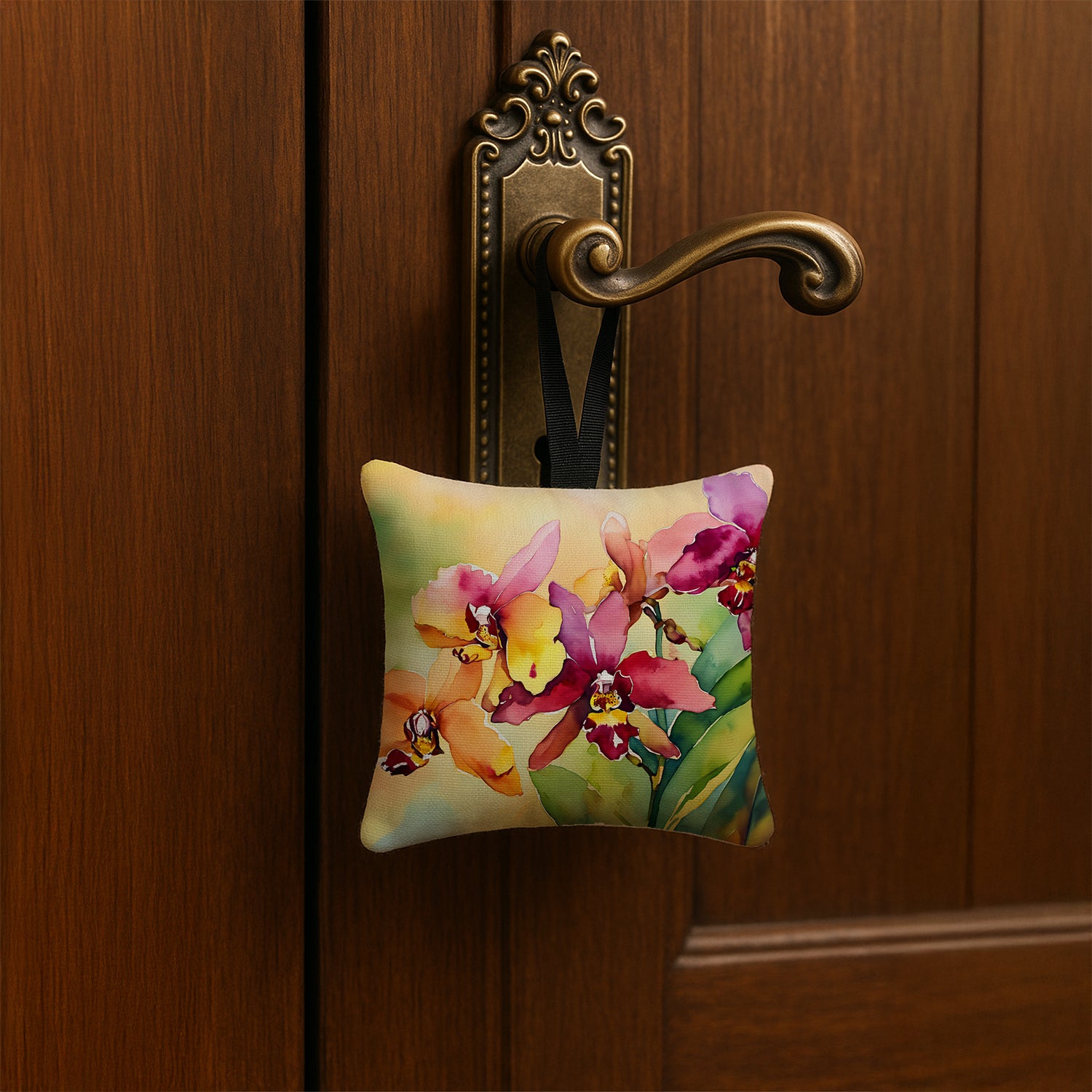 Caroline's Treasures Orchids in Watercolor Hanging Square Fabric Ornament 3.5 × 3.5