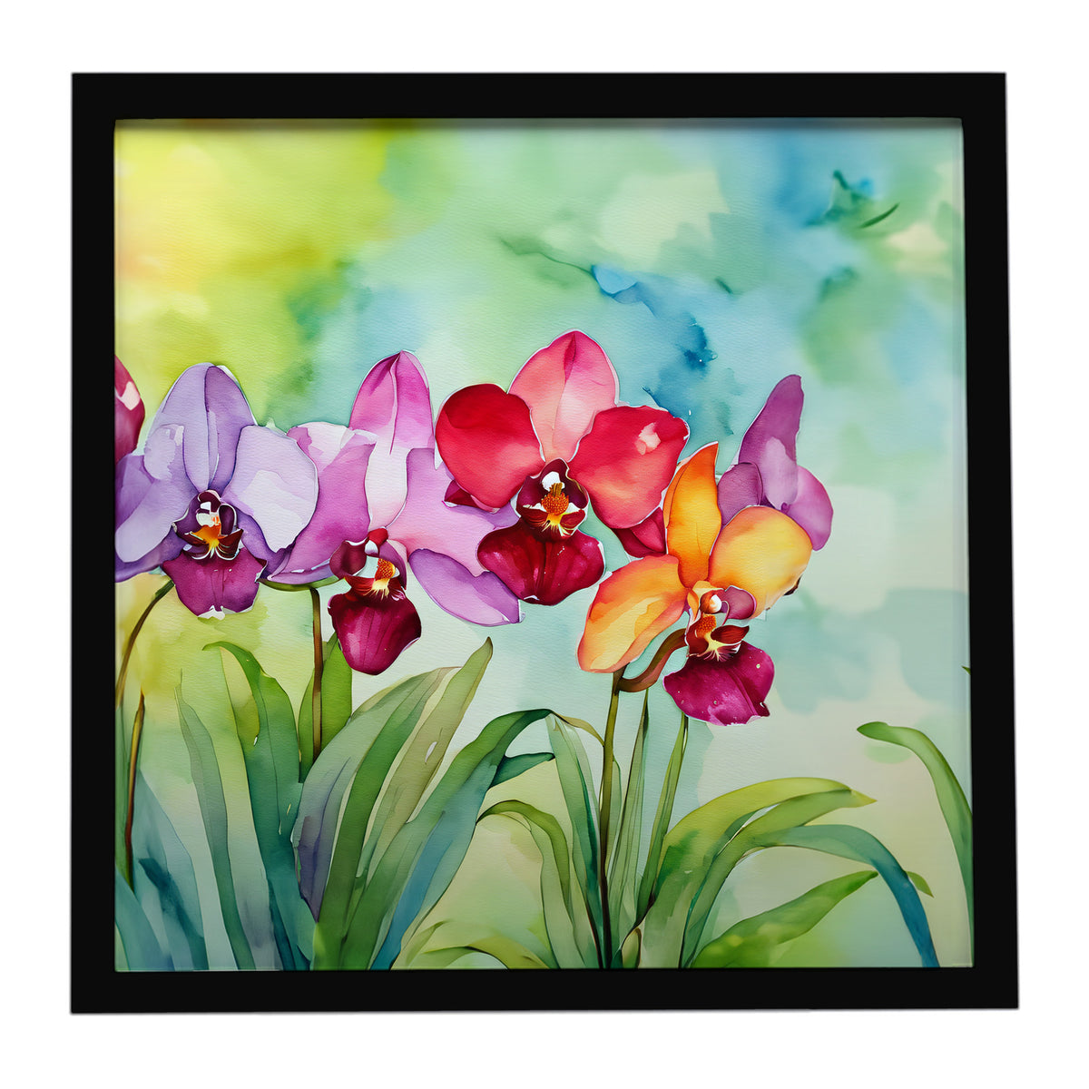 Caroline's Treasures Orchids in Watercolor Framed Metal Print