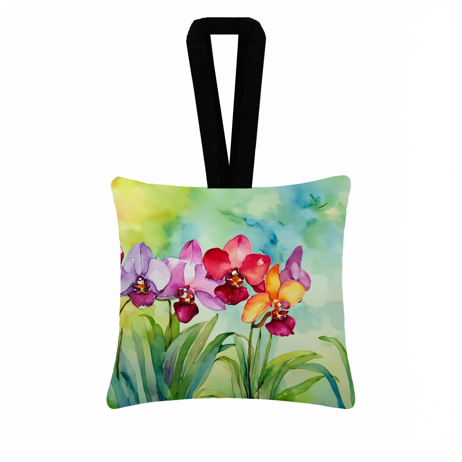 Caroline's Treasures Orchids in Watercolor Hanging Square Fabric Ornament 3.5 × 3.5