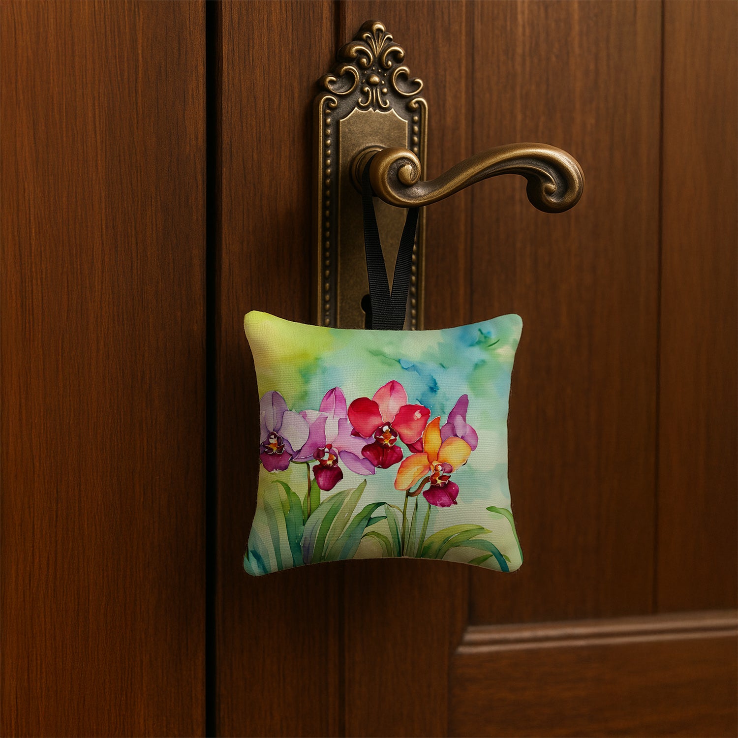 Caroline's Treasures Orchids in Watercolor Hanging Square Fabric Ornament 3.5 × 3.5