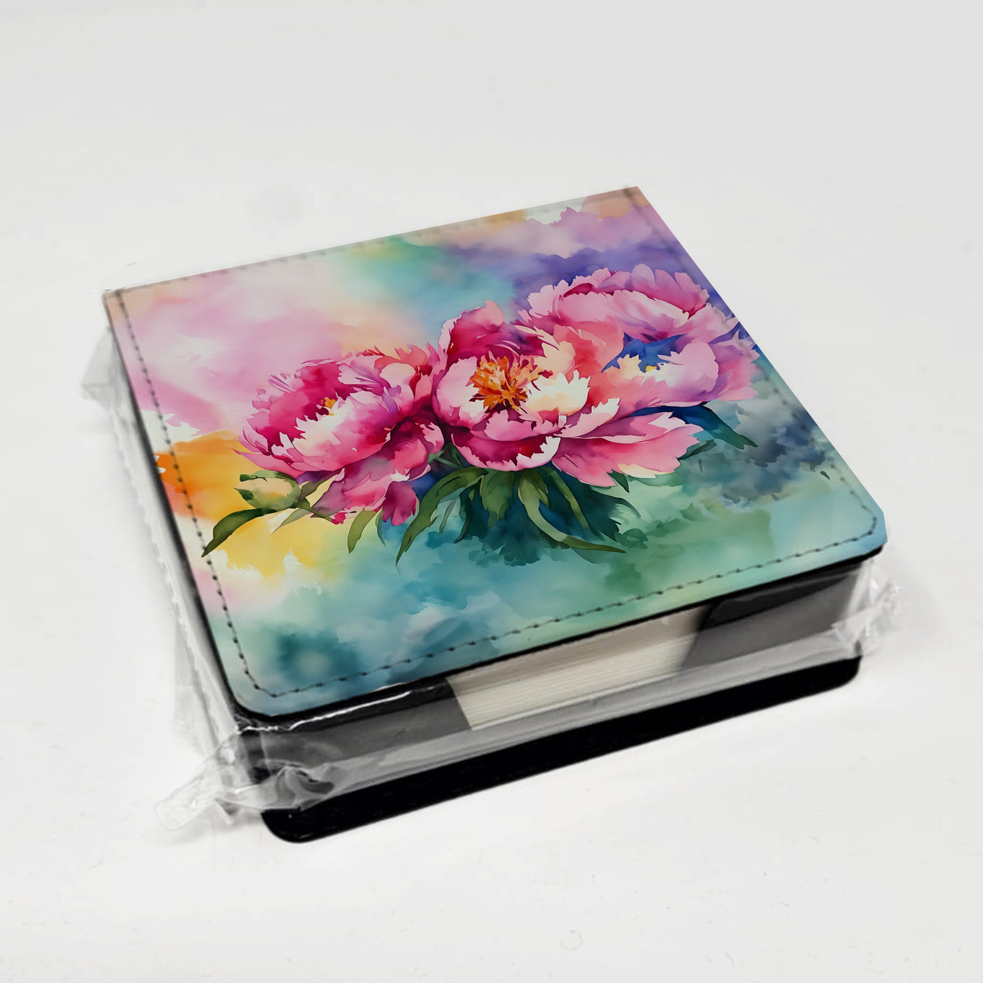 Caroline's Treasures Peonies in Watercolor PU Leather Note Paper Holder