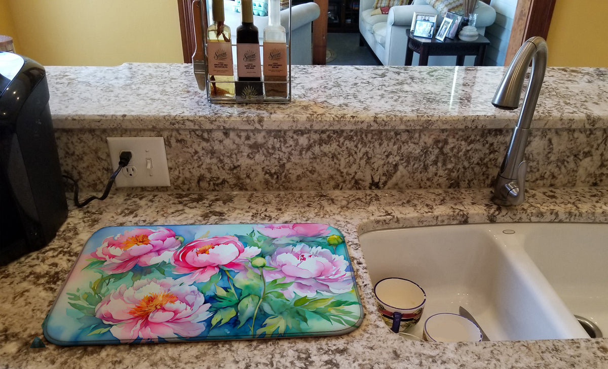 Caroline's Treasures Peonies in Watercolor Dish Drying Mat