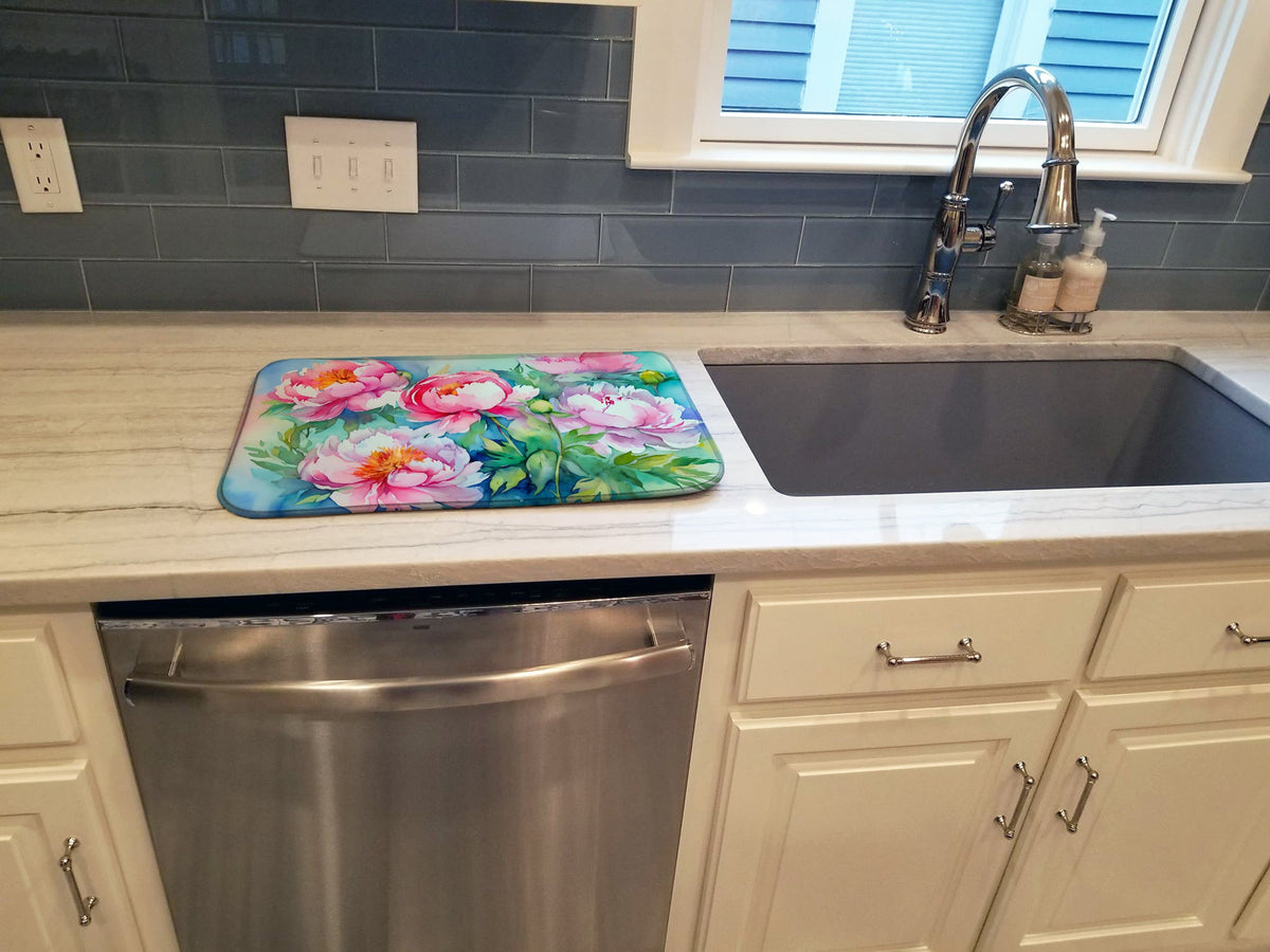 Caroline's Treasures Peonies in Watercolor Dish Drying Mat