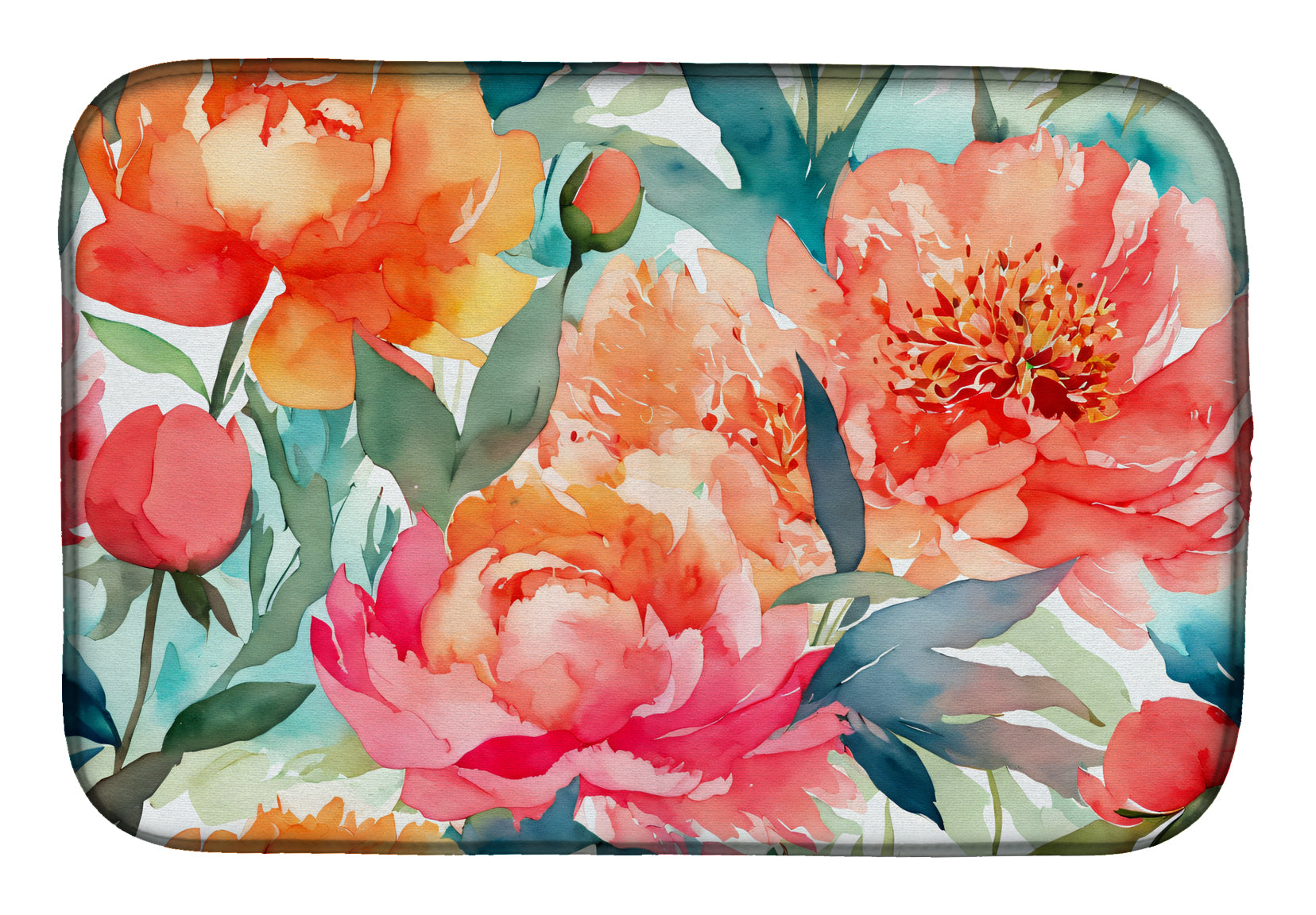 Caroline's Treasures Peonies in Watercolor Dish Drying Mat