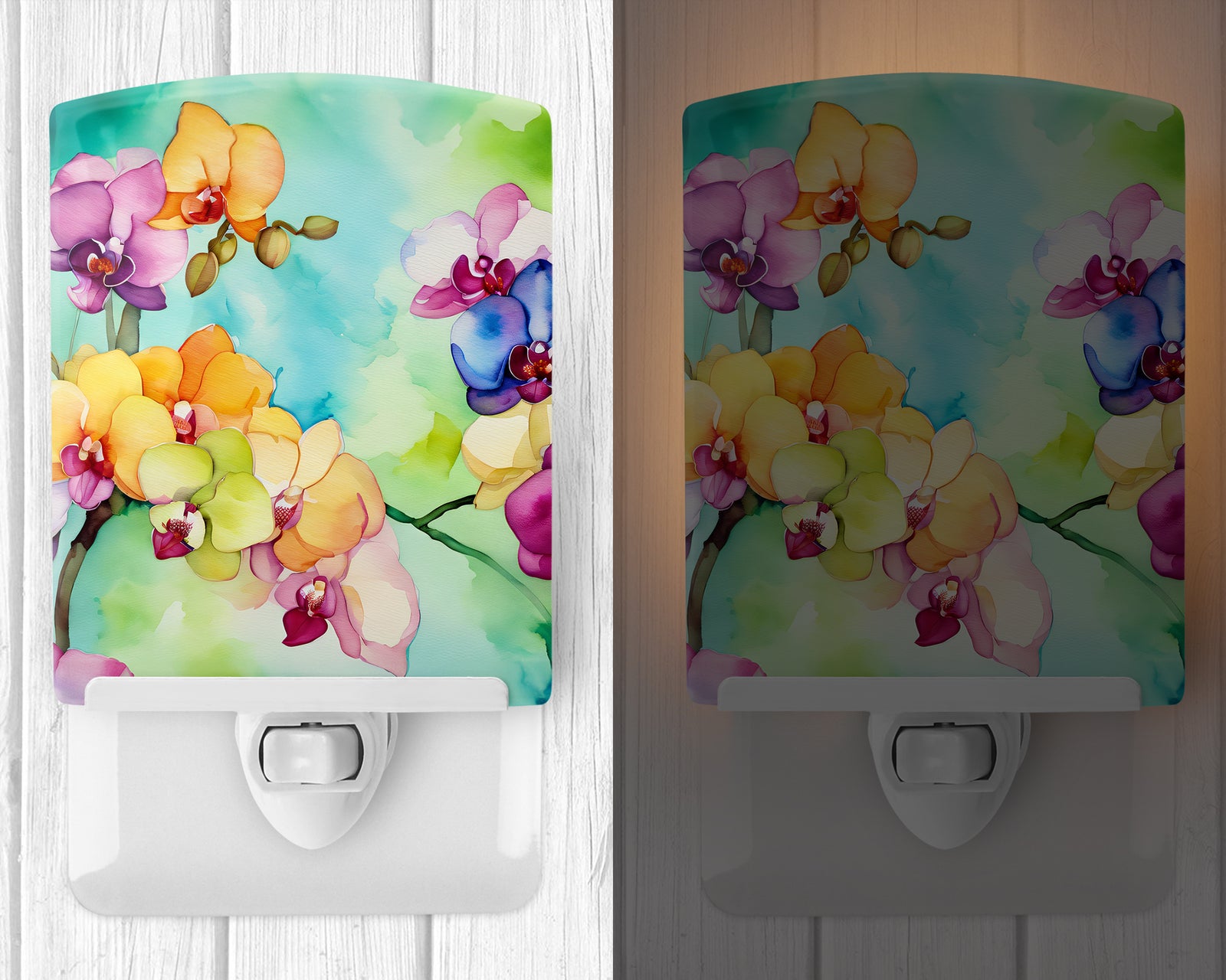 Caroline's Treasures Orchids in Watercolor Ceramic Night Light