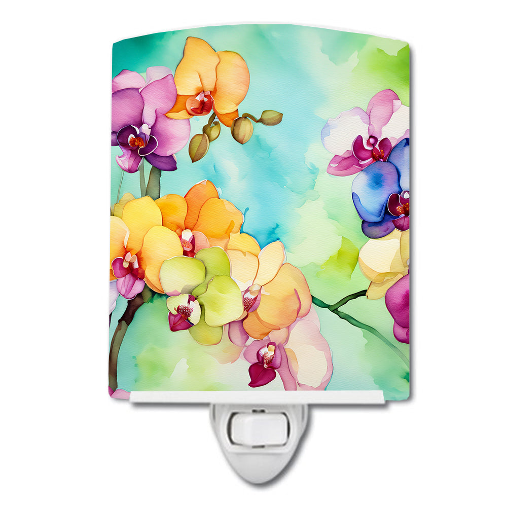 Caroline's Treasures Orchids in Watercolor Ceramic Night Light