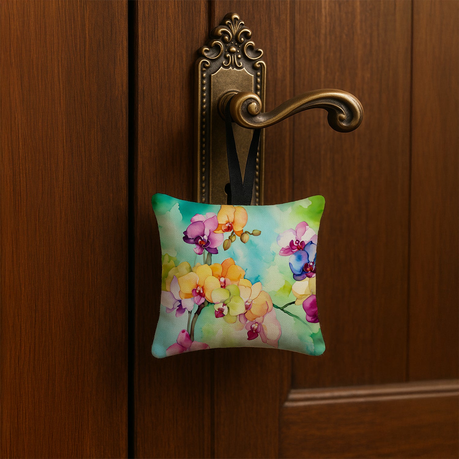 Caroline's Treasures Orchids in Watercolor Hanging Square Fabric Ornament 3.5 × 3.5