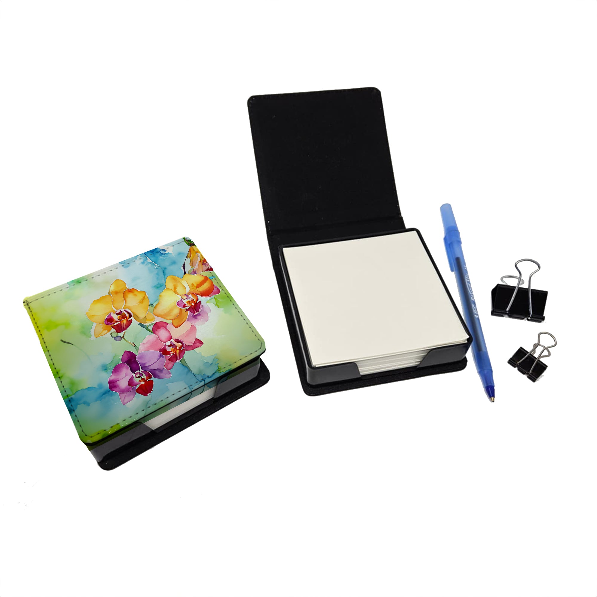 Caroline's Treasures Orchids in Watercolor PU Leather Note Paper Holder
