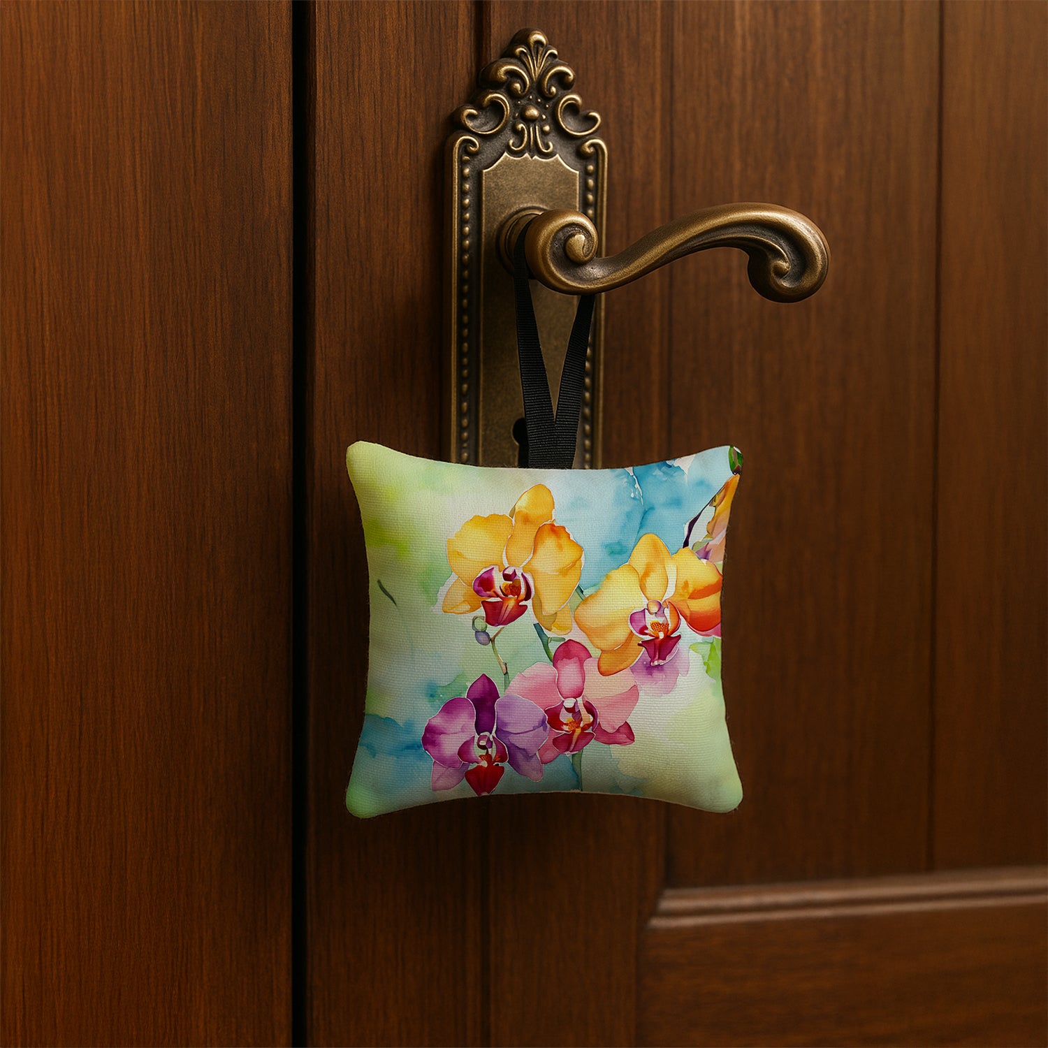 Caroline's Treasures Orchids in Watercolor Hanging Square Fabric Ornament 3.5 × 3.5