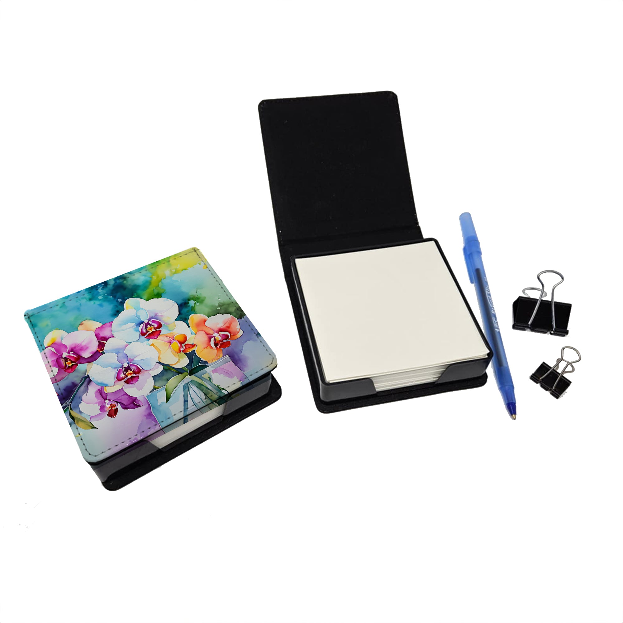 Caroline's Treasures Orchids in Watercolor PU Leather Note Paper Holder