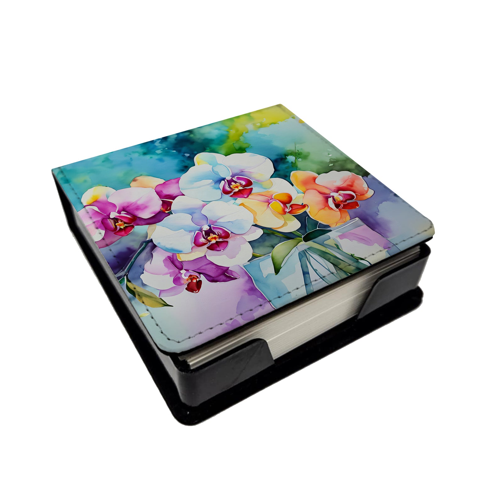 Caroline's Treasures Orchids in Watercolor PU Leather Note Paper Holder