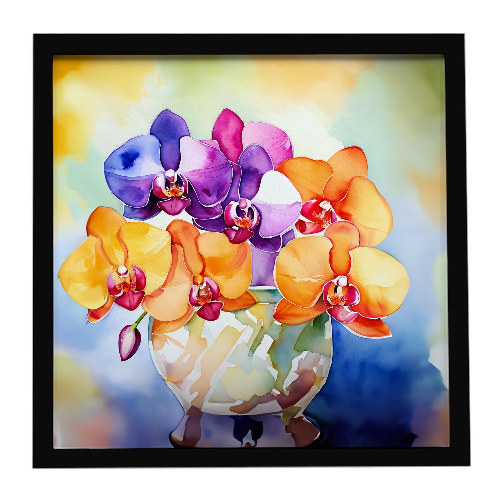Caroline's Treasures Orchids in Watercolor Framed Metal Print