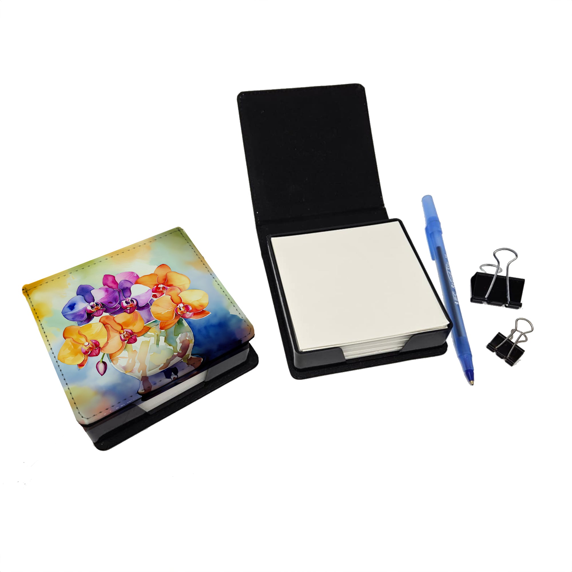 Caroline's Treasures Orchids in Watercolor PU Leather Note Paper Holder