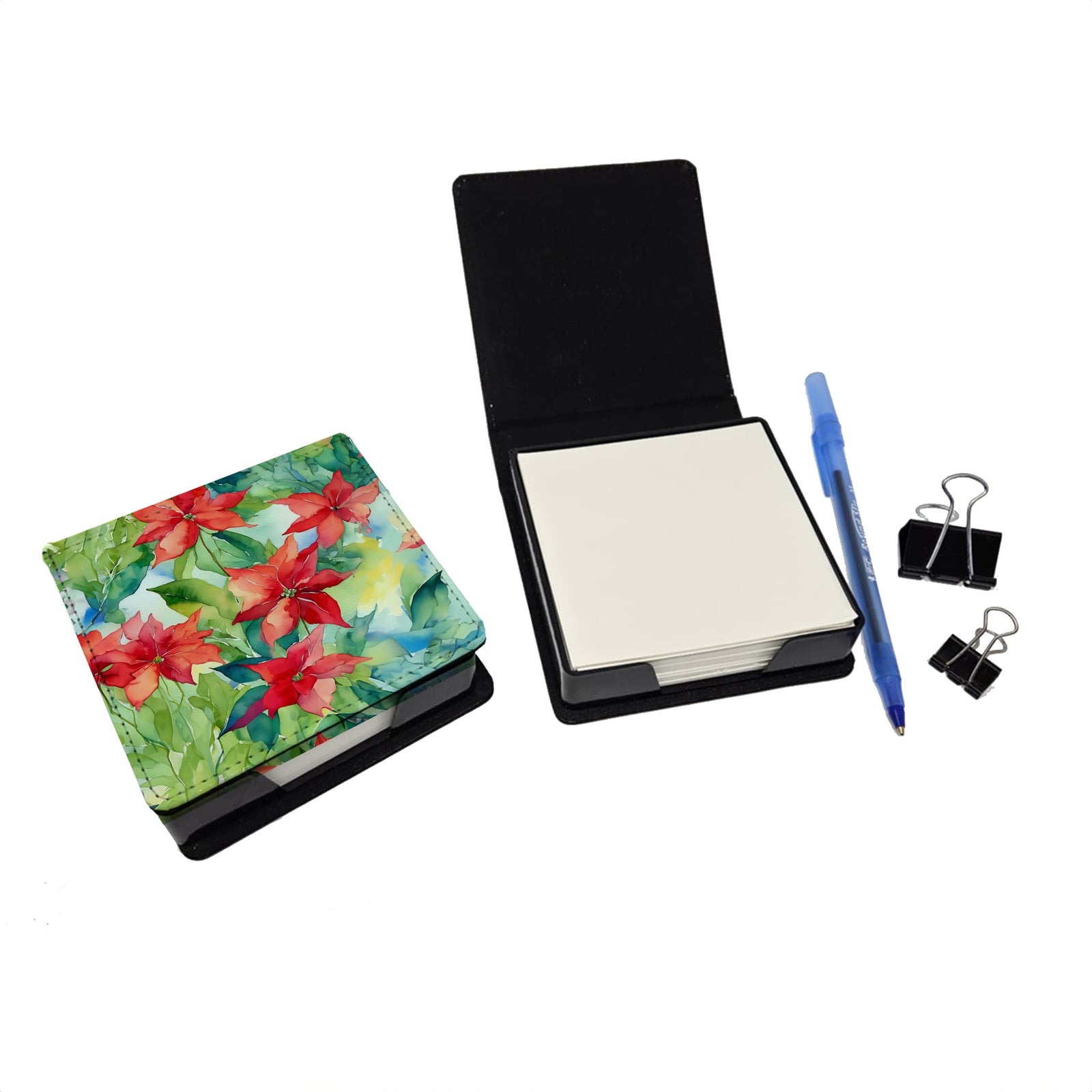 Caroline's Treasures Poinsettias in Watercolor PU Leather Note Paper Holder
