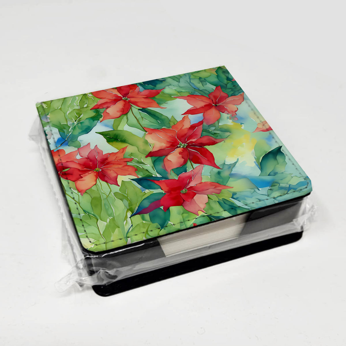 Caroline's Treasures Poinsettias in Watercolor PU Leather Note Paper Holder