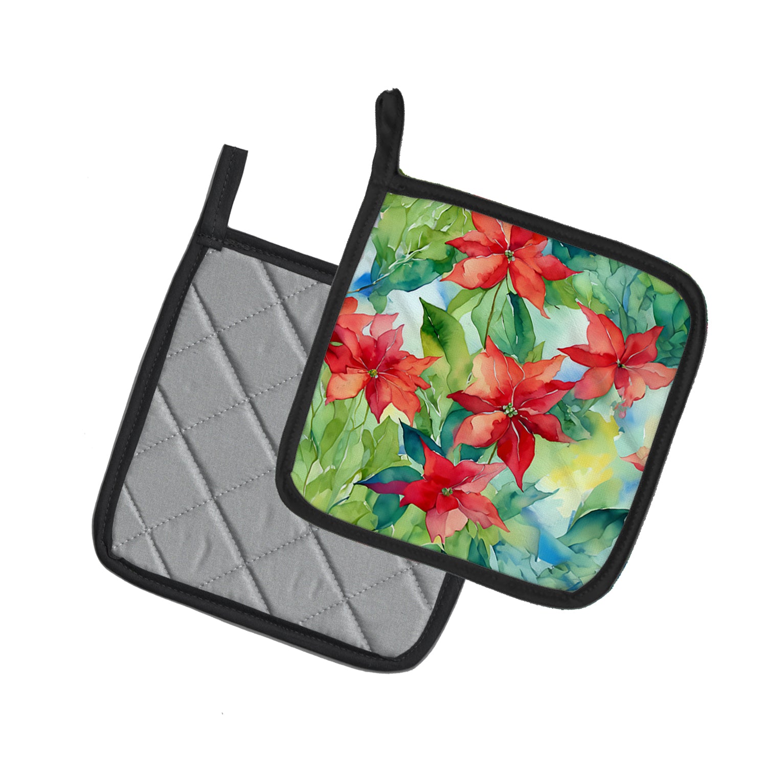 Caroline's Treasures Poinsettias in Watercolor Pot Holders - Set of 2 Decorative Kitchen Helpers | Made in the USA