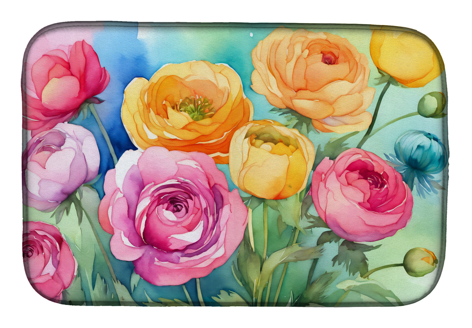 Caroline's Treasures Ranunculus in Watercolor Dish Drying Mat