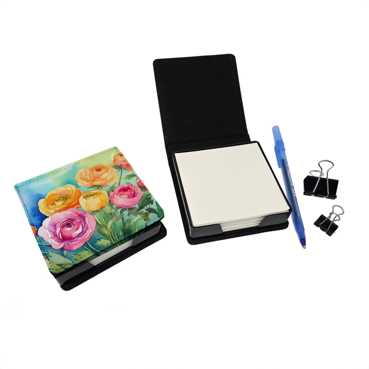 Caroline's Treasures Ranunculus in Watercolor PU Leather Note Paper Holder