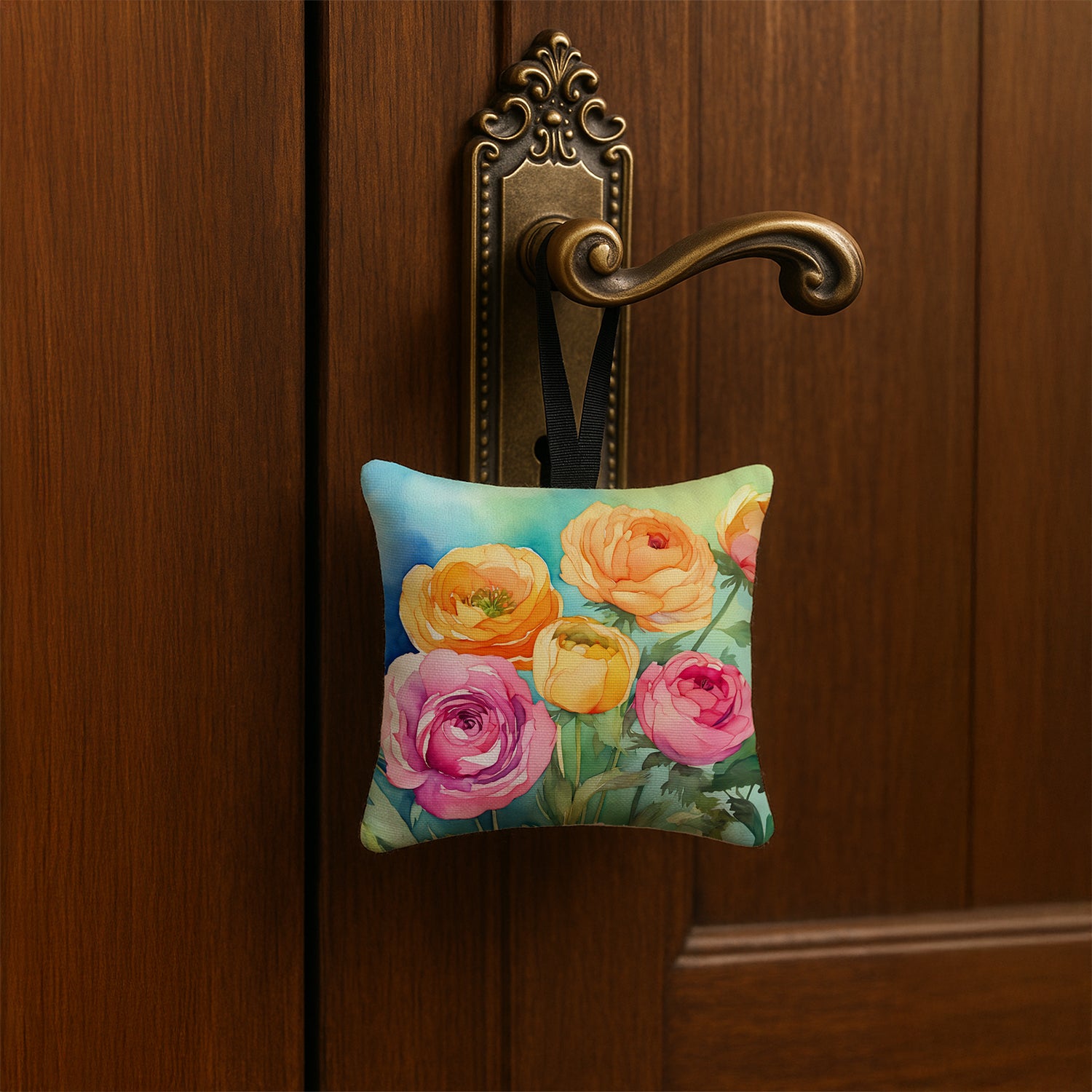 Caroline's Treasures Ranunculus in Watercolor Hanging Square Fabric Ornament 3.5 × 3.5