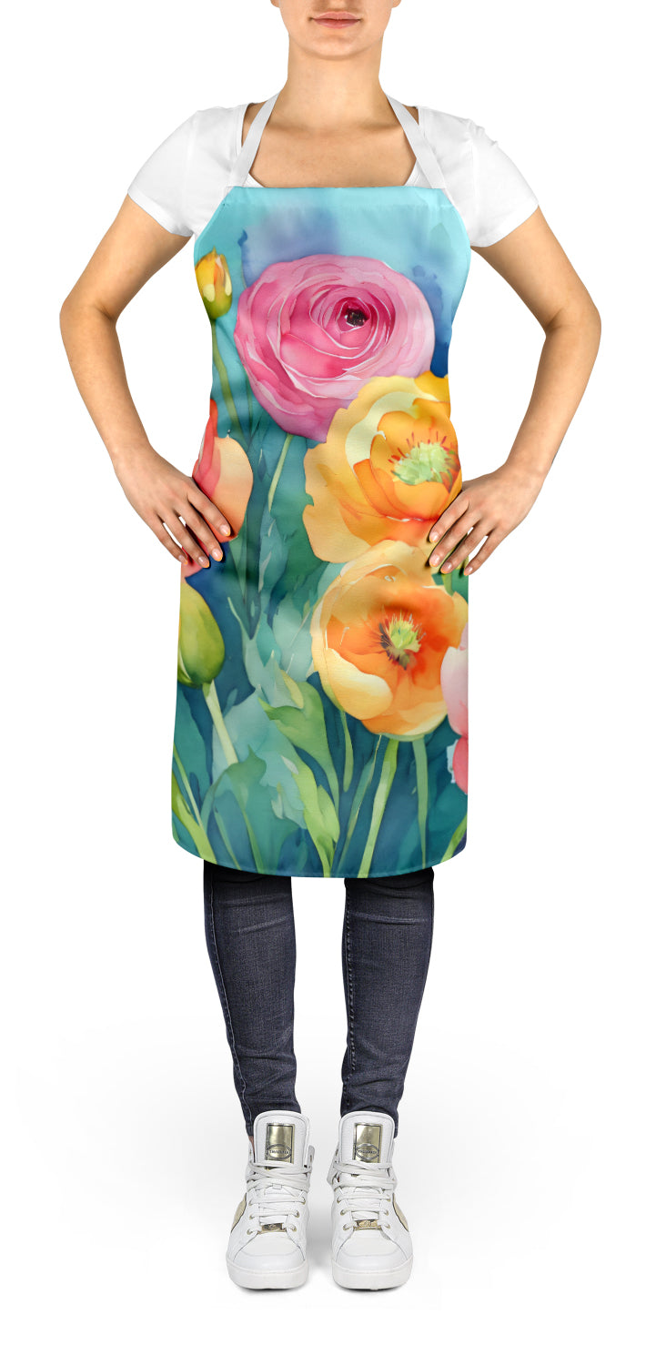 Caroline's Treasures Ranunculus in Watercolor Apron – Artist-Designed Kitchen, BBQ & Craft Apron