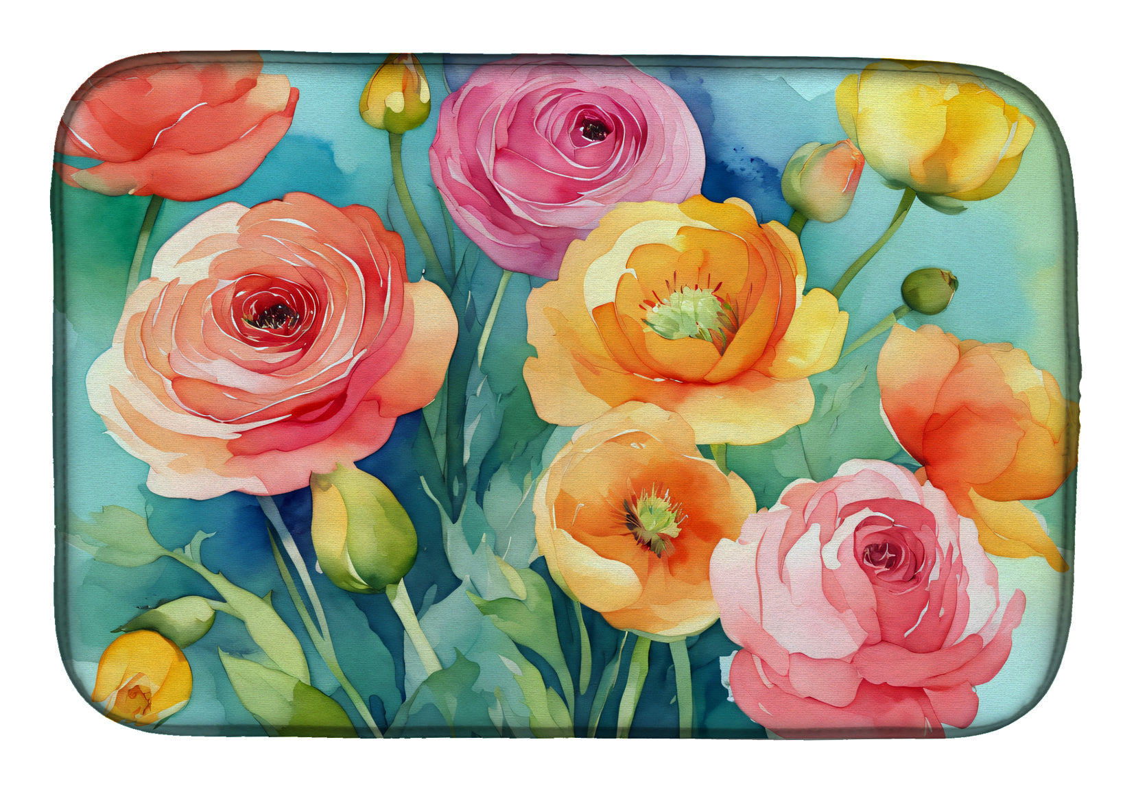 Caroline's Treasures Ranunculus in Watercolor Dish Drying Mat