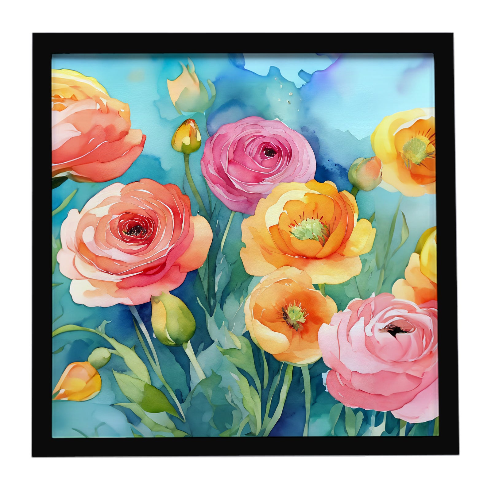 Caroline's Treasures Ranunculus in Watercolor Framed Metal Print