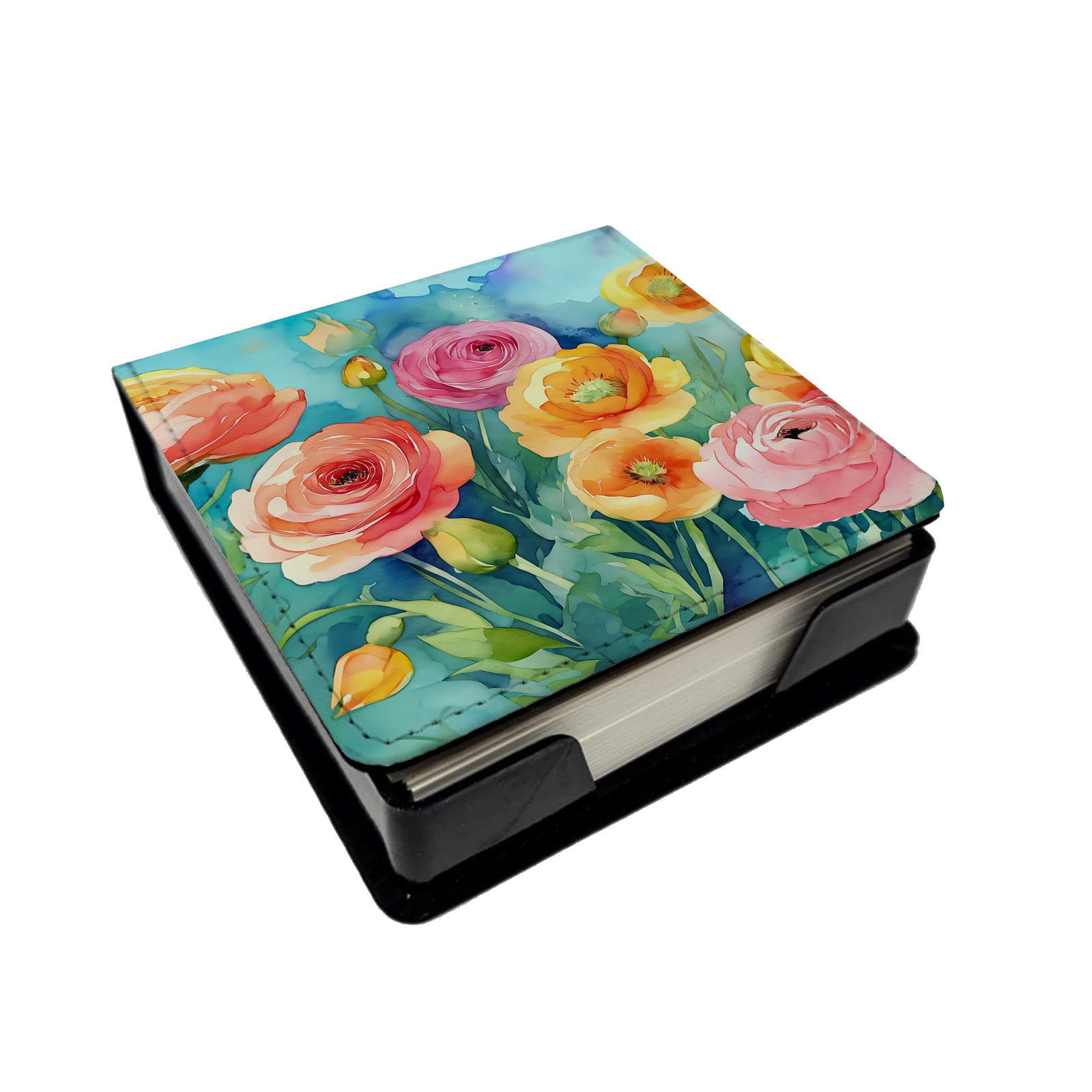 Caroline's Treasures Ranunculus in Watercolor PU Leather Note Paper Holder