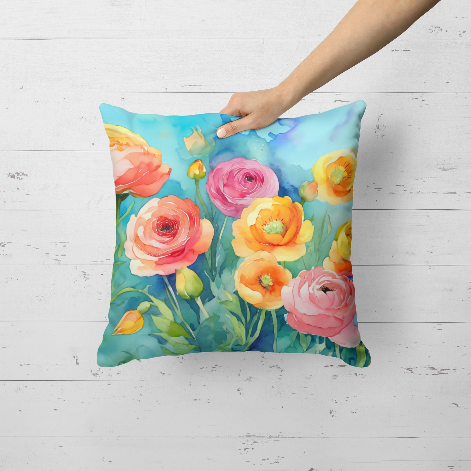 Caroline's Treasures Ranunculus in Watercolor Throw Pillow