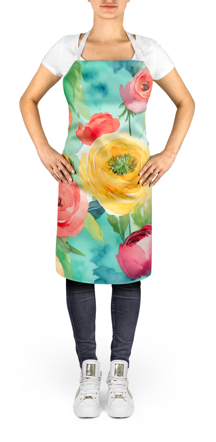 Caroline's Treasures Ranunculus in Watercolor Apron – Artist-Designed Kitchen, BBQ & Craft Apron