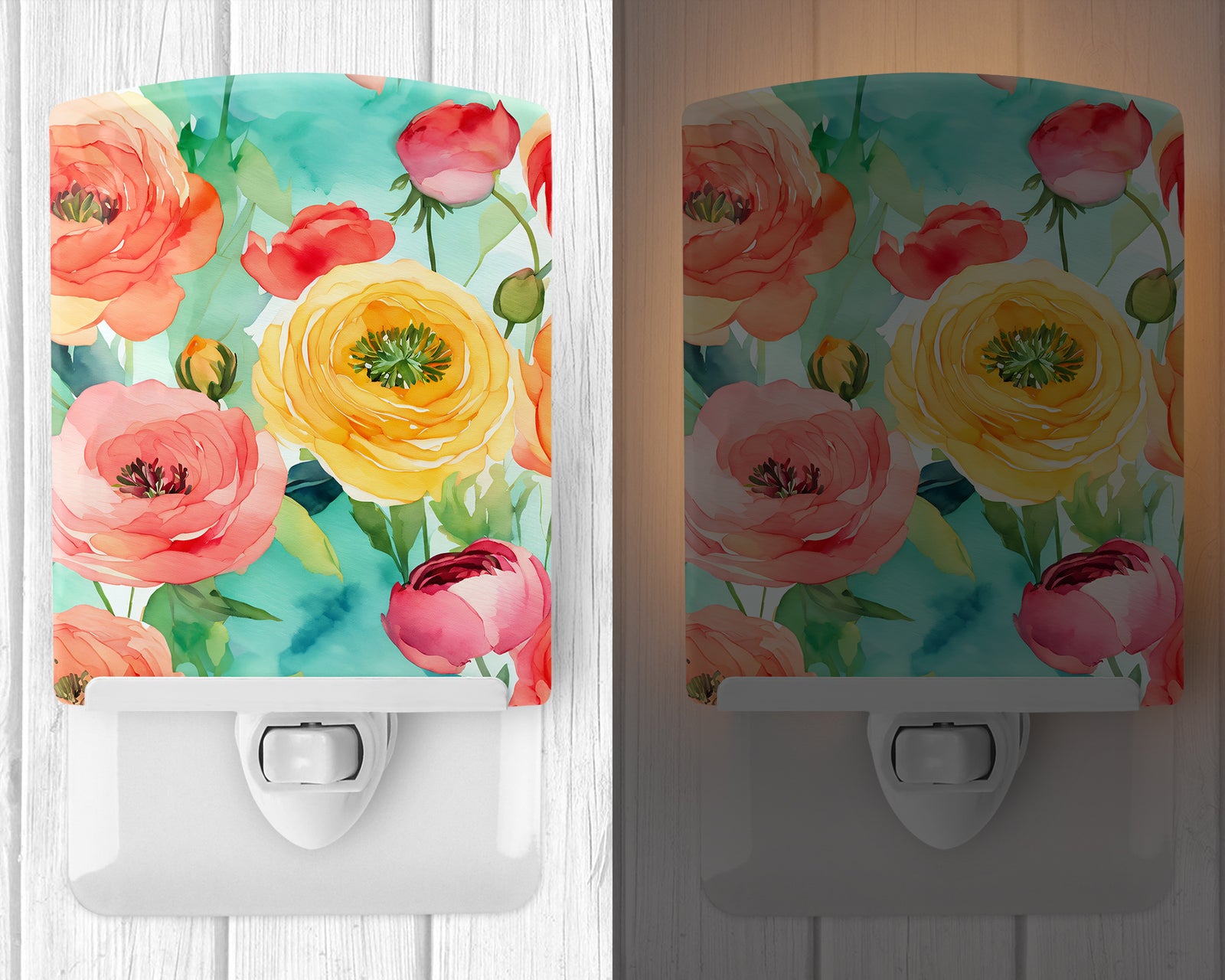 Caroline's Treasures Ranunculus in Watercolor Ceramic Night Light