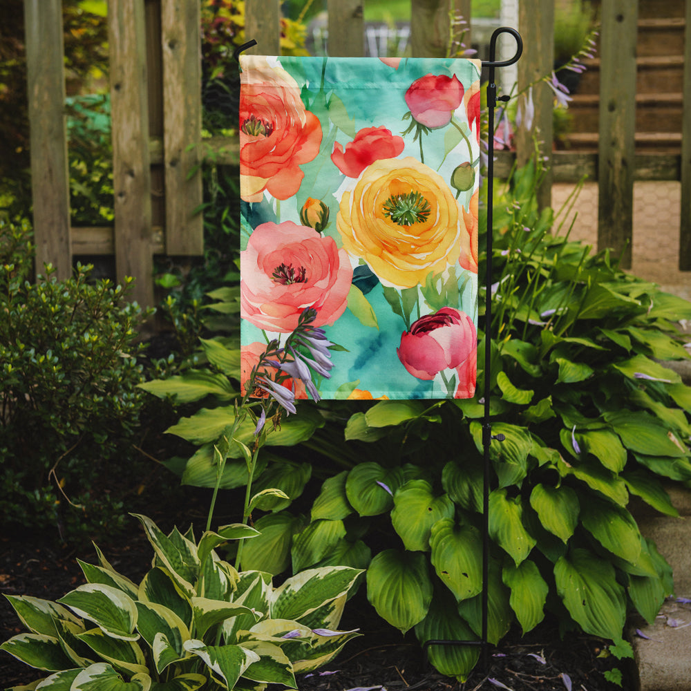 Caroline's Treasures Ranunculus in Watercolor Garden Flag – Outdoor Decorative Yard Flag