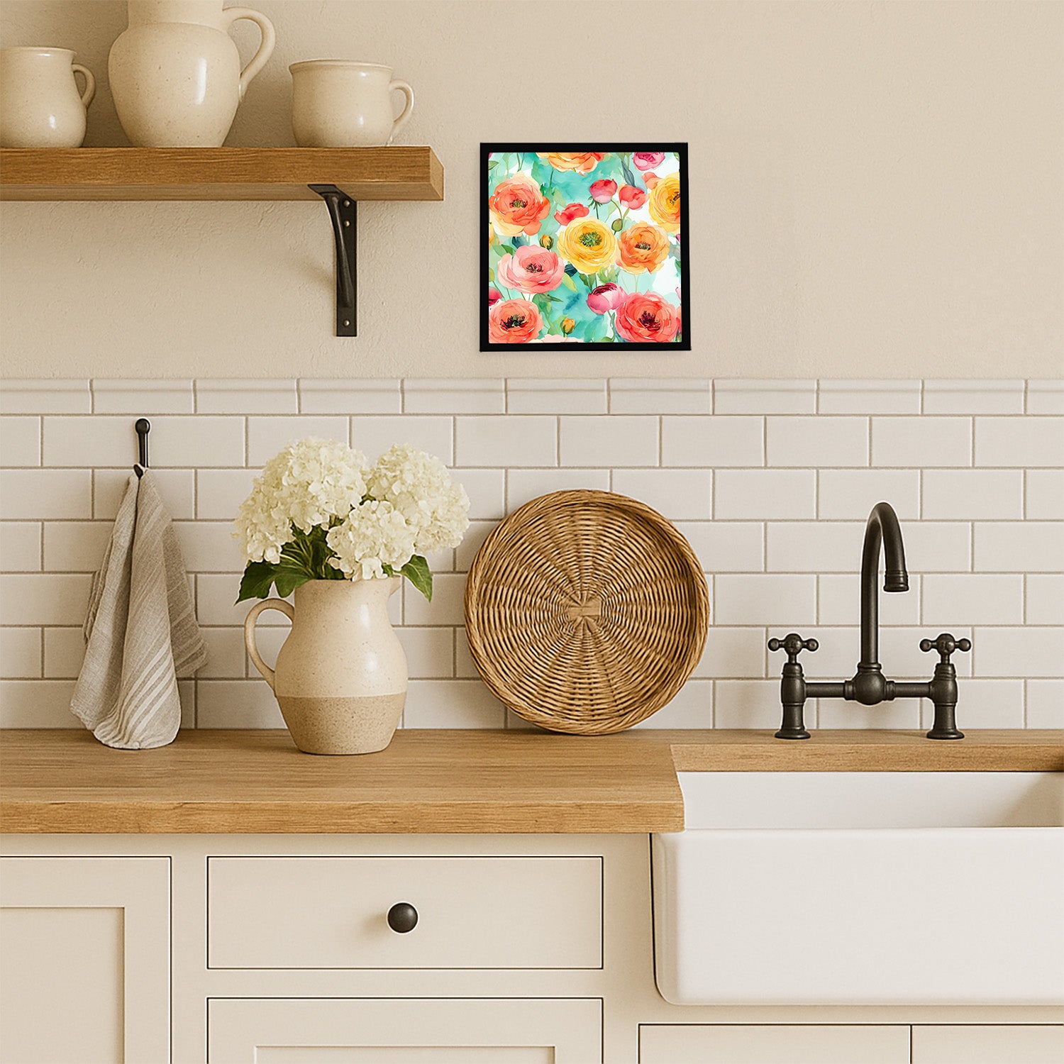 Caroline's Treasures Ranunculus in Watercolor Framed Metal Print