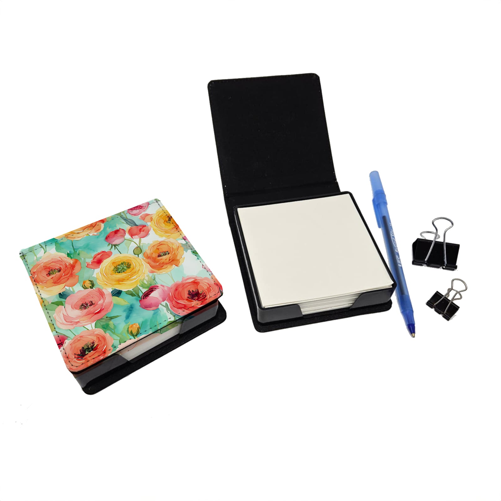 Caroline's Treasures Ranunculus in Watercolor PU Leather Note Paper Holder