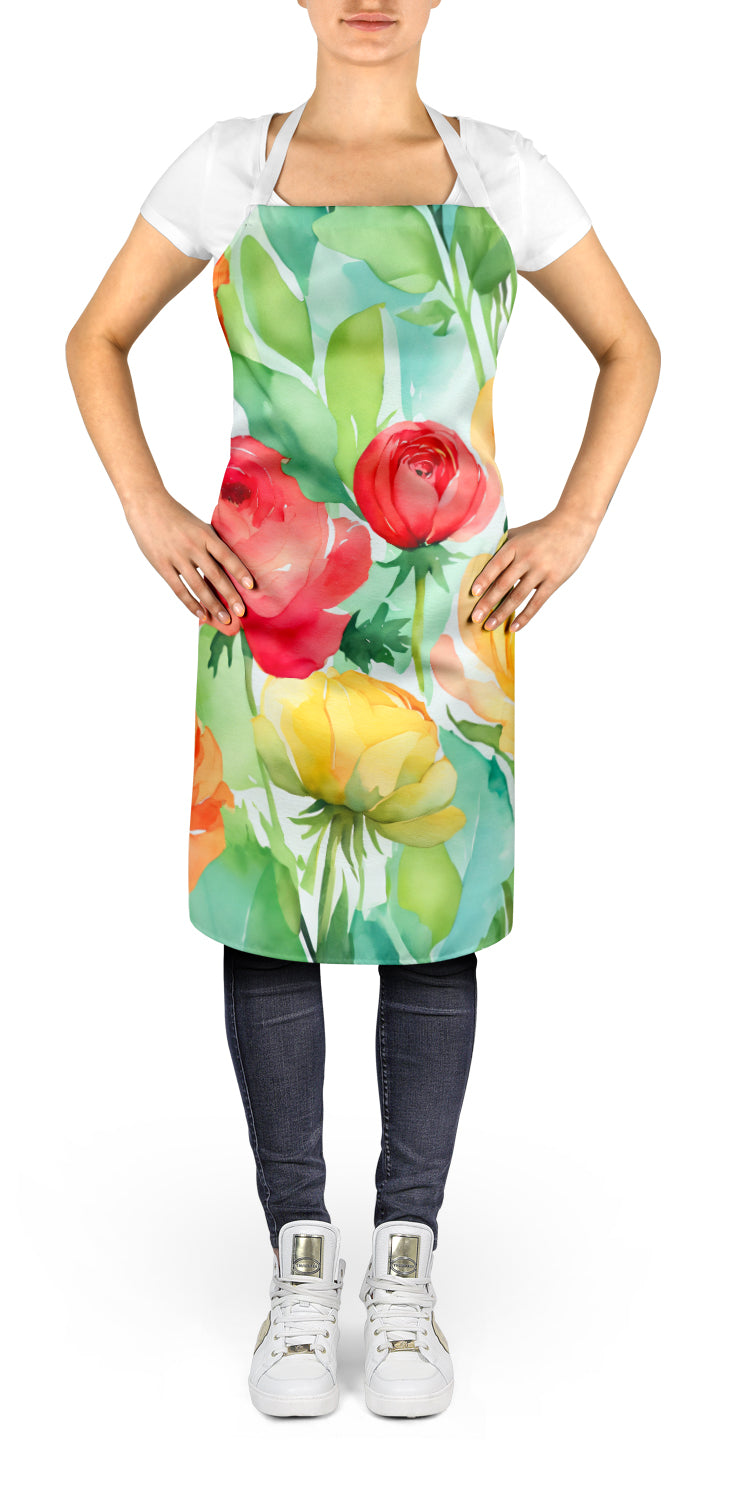 Caroline's Treasures Ranunculus in Watercolor Apron – Artist-Designed Kitchen, BBQ & Craft Apron