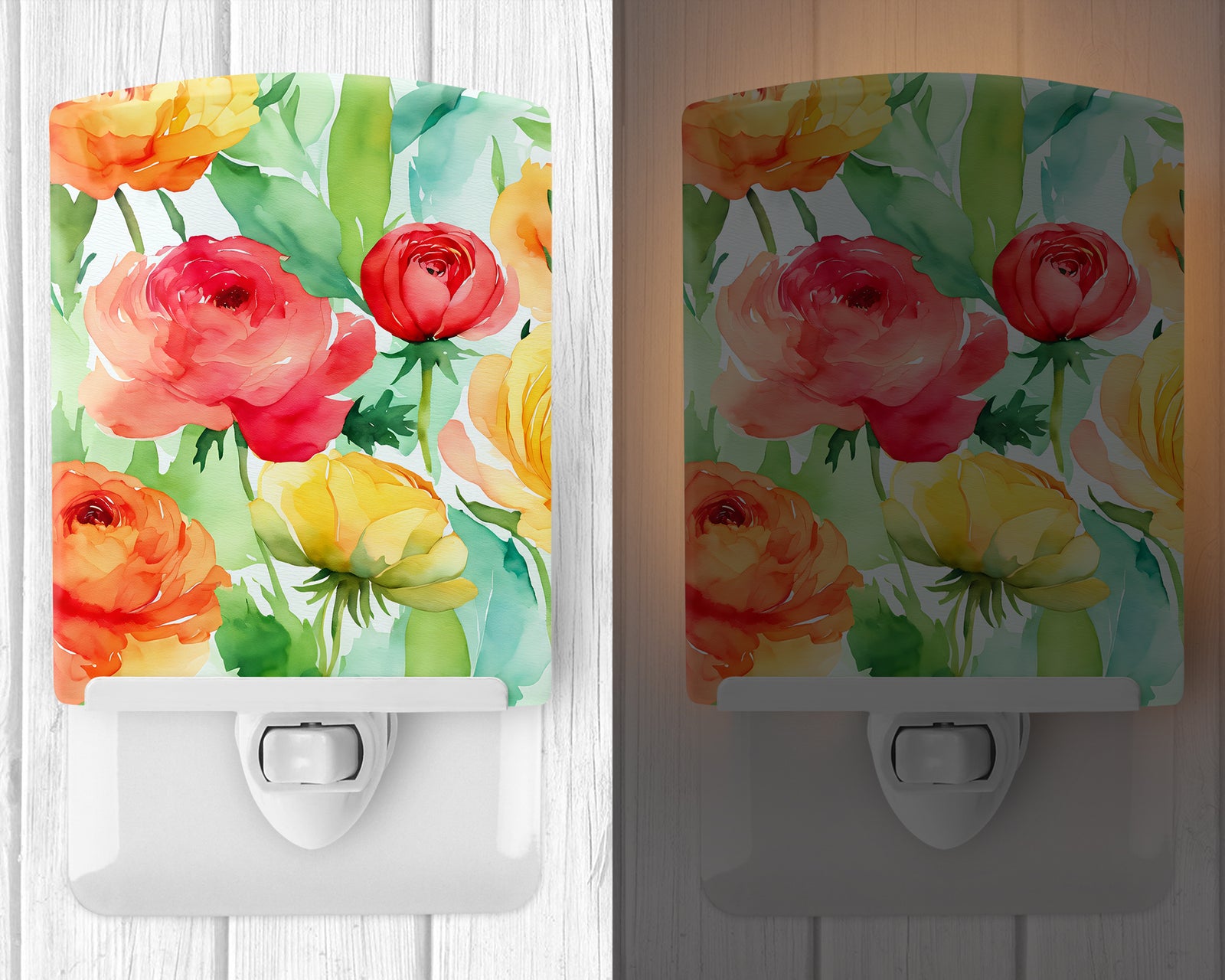 Caroline's Treasures Ranunculus in Watercolor Ceramic Night Light