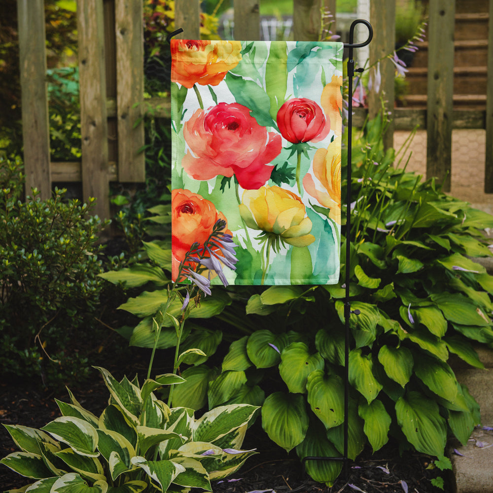 Caroline's Treasures Ranunculus in Watercolor Garden Flag – Outdoor Decorative Yard Flag