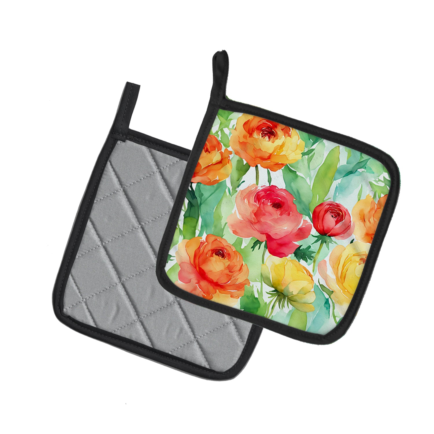 Caroline's Treasures Ranunculus in Watercolor Pot Holders - Set of 2 Decorative Kitchen Helpers | Made in the USA