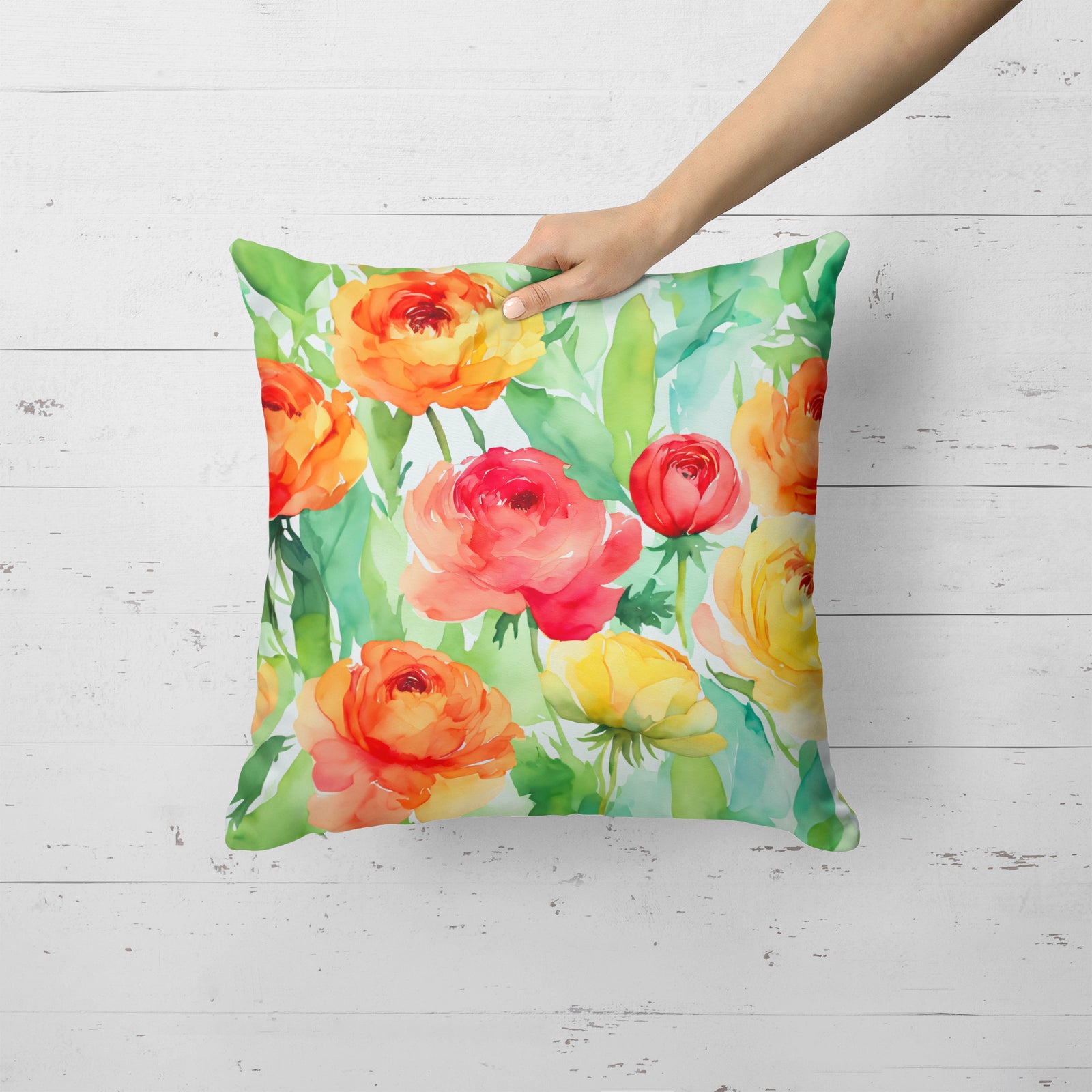 Caroline's Treasures Ranunculus in Watercolor Throw Pillow