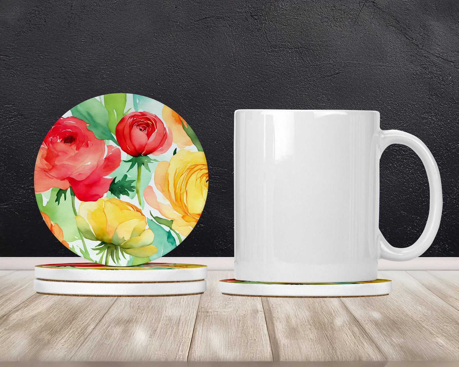 Caroline's Treasures Ranunculus in Watercolor Large Sandstone Coasters Pack of 4